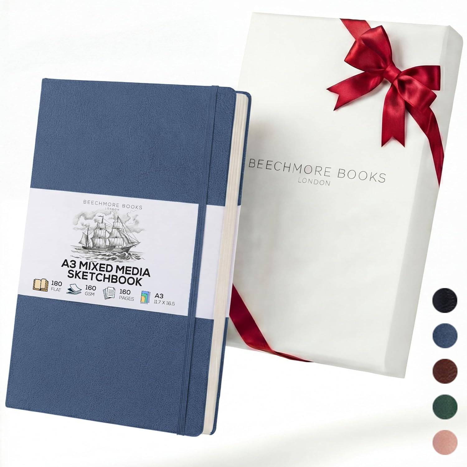 Beechmore Books A3 Mixed Media Sketchbook - 11.7x16.5 Extra Large Professional Studio Drawing Pad, 160 GSM / 98 lb Perforated Ivory Paper, Hardcover Lay-Flat Design, Gift Box for Artists & Watercolor