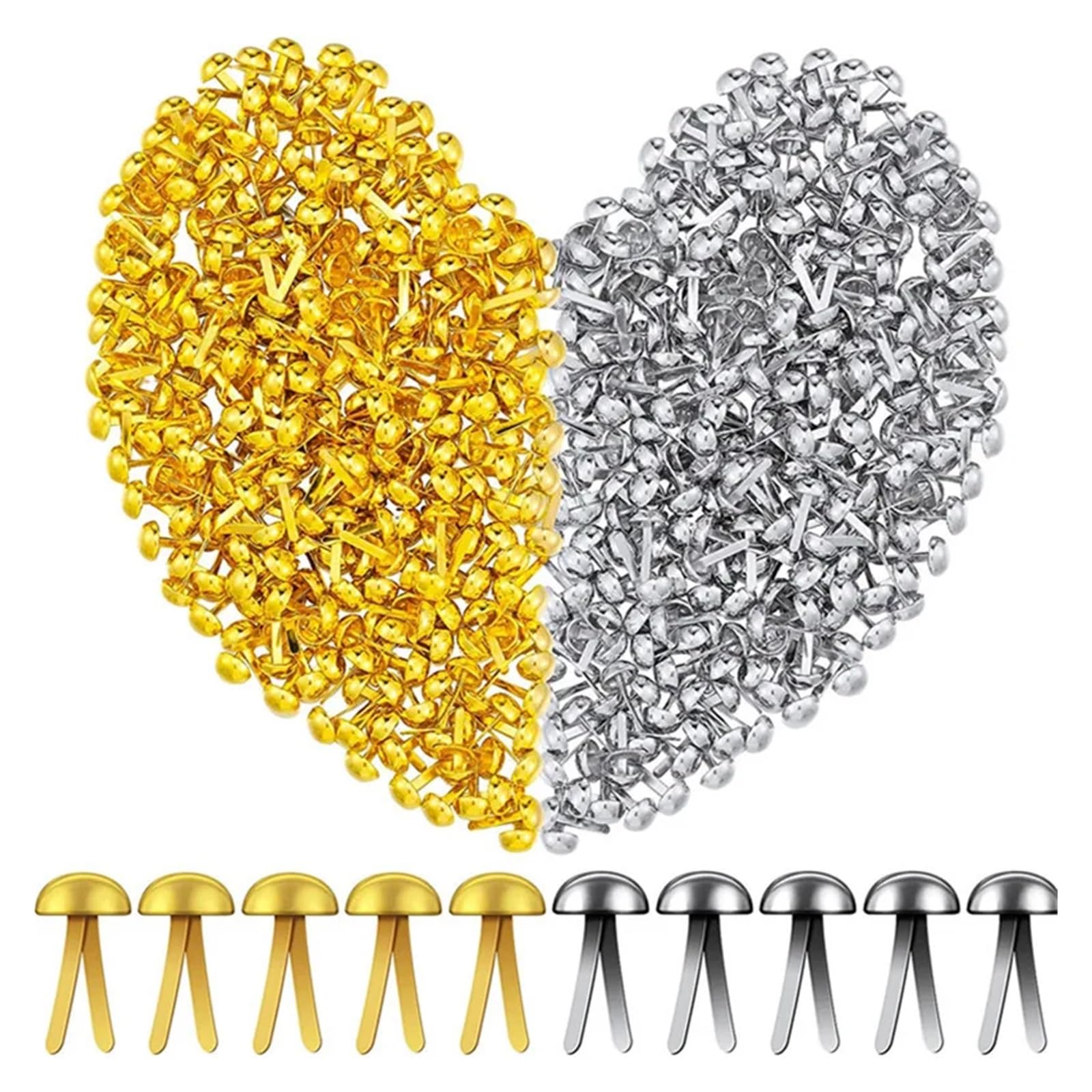 500 Stück 6–15 mm Gold und Silber Mini Brads Runde Papierverschlüsse Messing Pastell Metall for Scrapbooking Basteln DIY Papier (Size : 15MM-01)