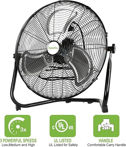 Miniatura 4 de hykolity Ventilador de piso de alta velocidad de 20 pulgadas, ventilador industrial de metal resistente de 3 velocidades 4650 CFM con sistema de