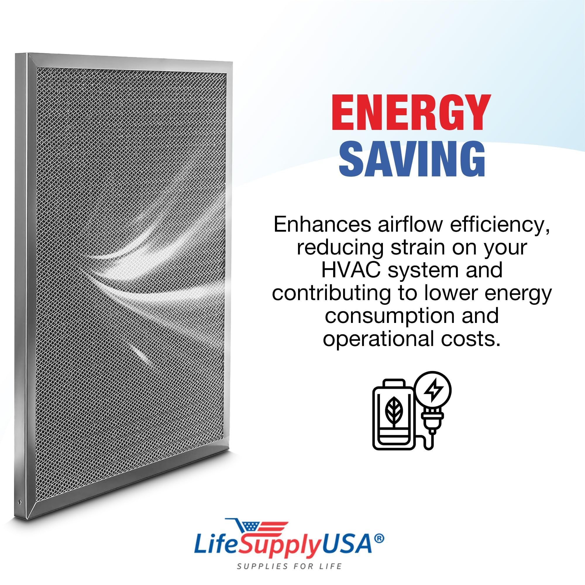 LifeSupplyUSA - Filtro de Aire de Repuesto para Sistema de Aire Acondicionado Central HVAC (20 x 24 x 1, electrostático, Lavable)