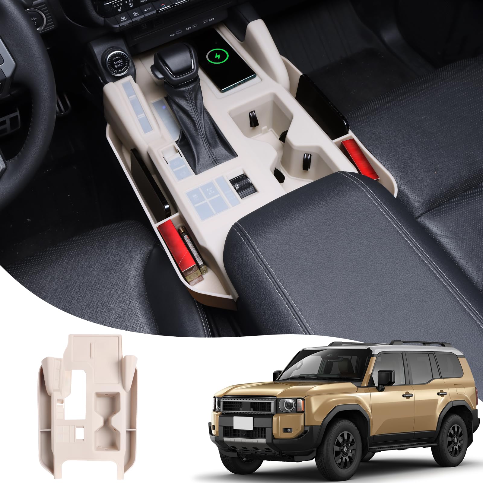 Central Control Silicone Storage Box for 2024 2025 Toyota Land Cruiser 250 1958 Prado Lc250 J250 Seat Gap Storage Box Wireless Charging Silica Gel Pad Internal Modification Accessories (Beige)