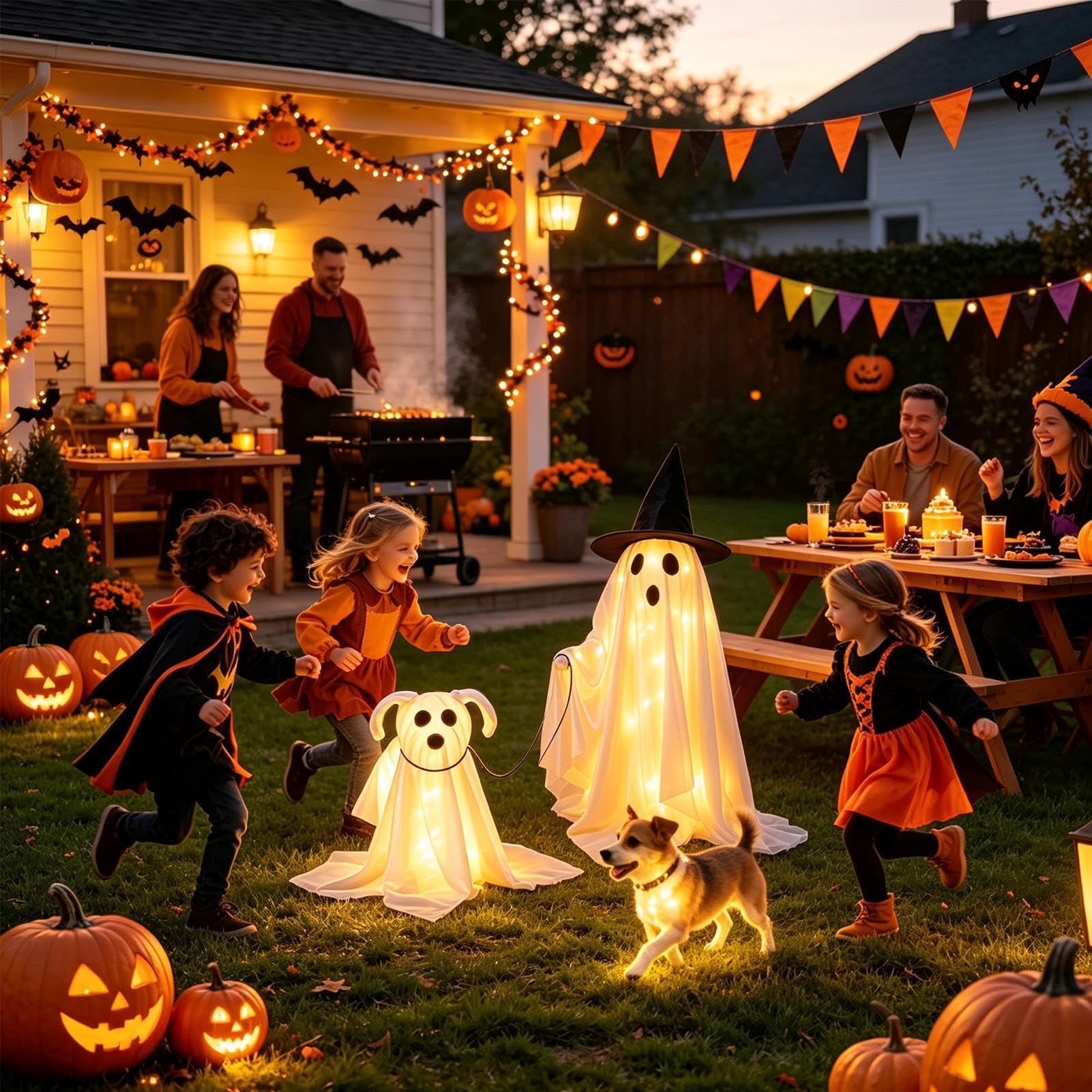 Halloween duch świecący duch spacerujący pies nawiedzony dom figurki