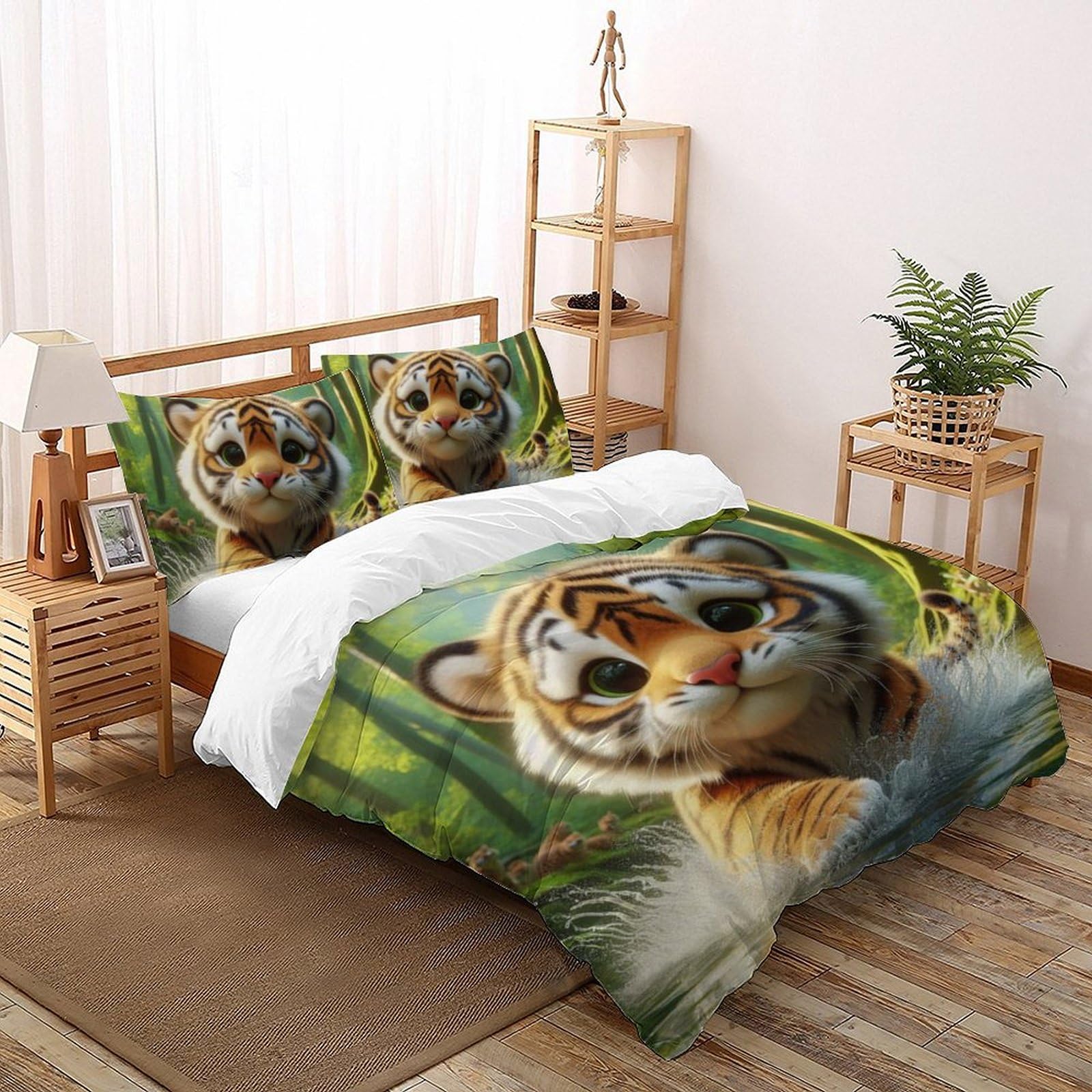 Housse de couette double animaux 3D microfibre anti-décoloration lit fille douce 2 taies d'oreiller