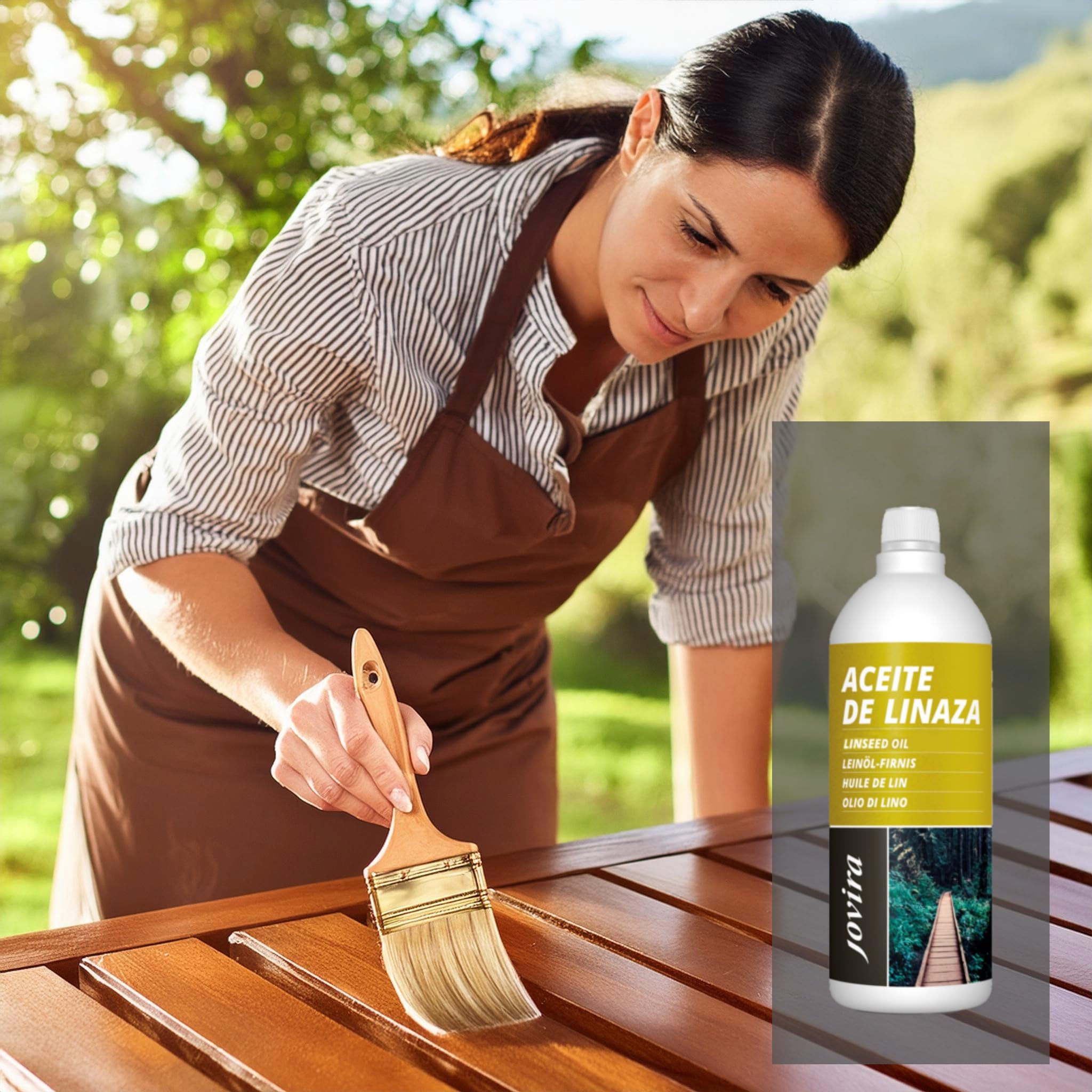 JOVIRA PINTURAS 5L - Aceite Linaza. Barniz Natural (100% Puro) Nutrición, protección y cuidado de la madera. (5 Litros) F-8A