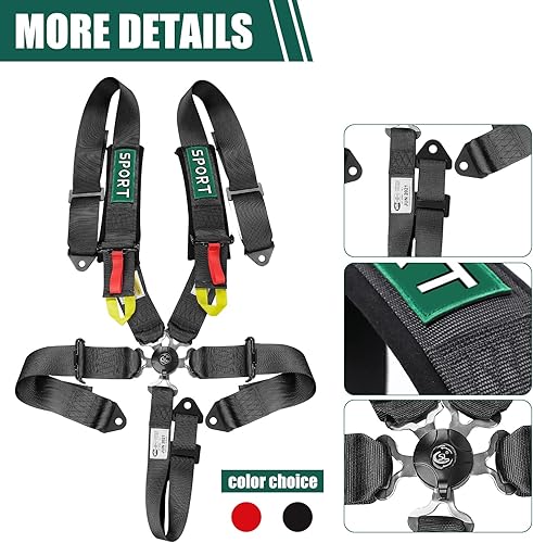 Miniatura 5 de BESTZHEYU Arnés de carreras de 5 puntos SFI, 1 cinturón de carreras negro, juegos de arnés de 5 puntos con almohadillas de hombro ultra cómodas y