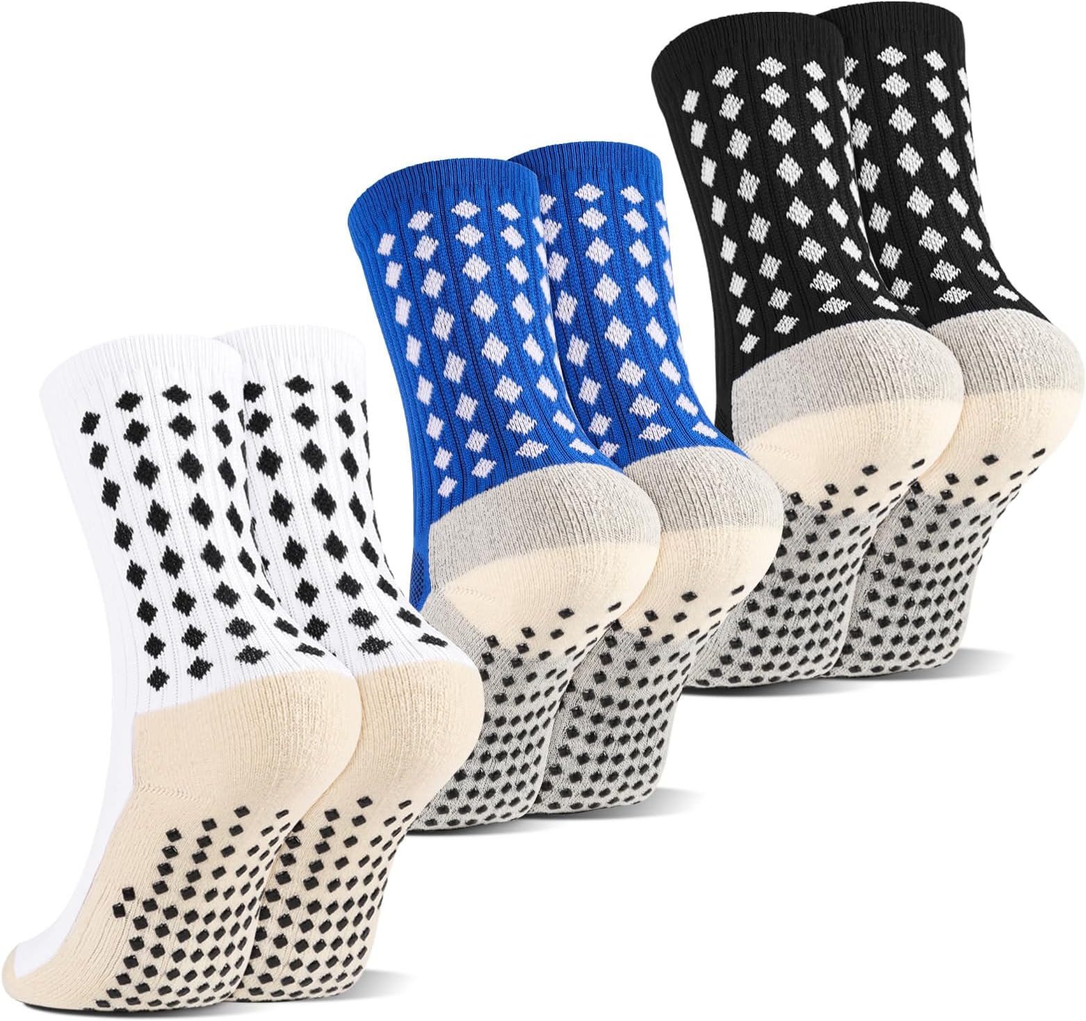 3 Pairs Kids Football Socks Grip Socks, Anti-Slip Ankle Sock Nonslip Football Sock for Boys Girls Running Training Sporting, Size 4-5.5