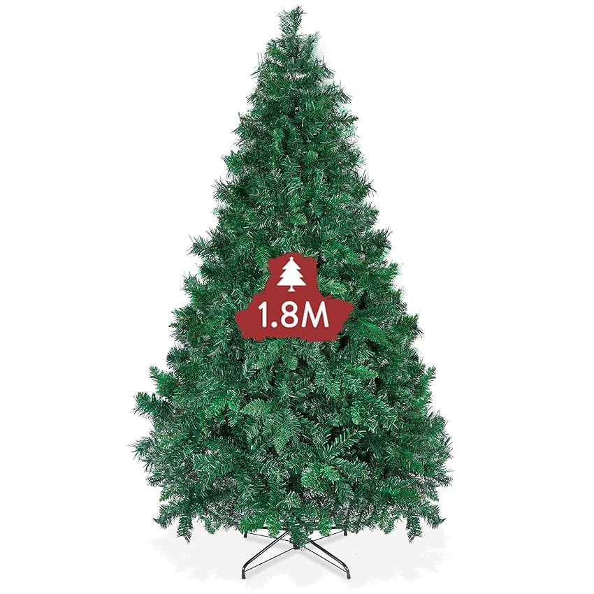 OUSFOT Albero di Natale 180 cm,Verde Albero di Natale 815 Rami RamiEffetto Realistico Con Base in Metallo Materiale PVC,Adatto per Natale,Soggiorni,Decorazioni per Negozi