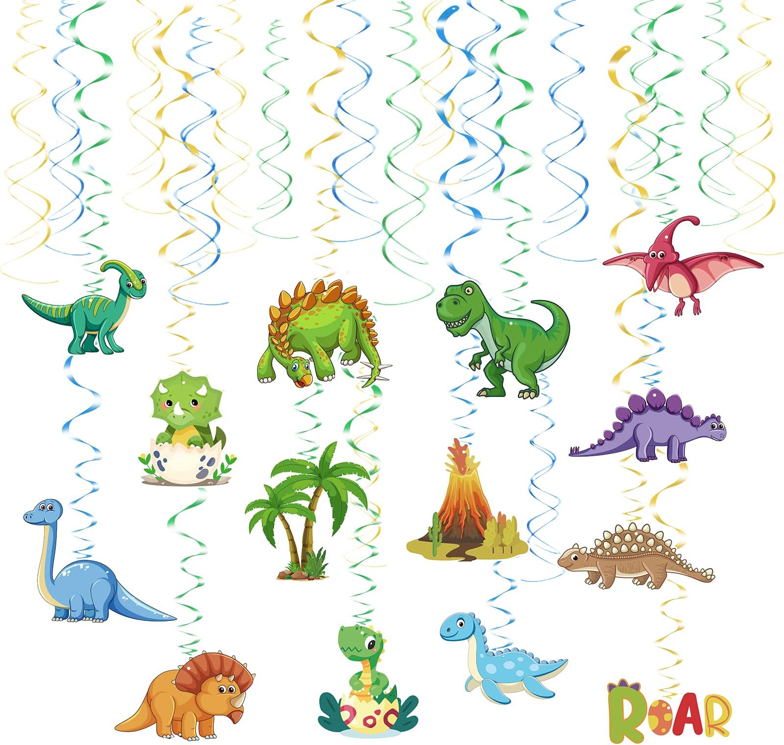LANMOK 30pcs Dinosaur Hanging Swirls Little Dino Party Decor Jungle Animal Ceiling Streamer for Kids Boys Baby Shower Jurassic Themed Party Decor