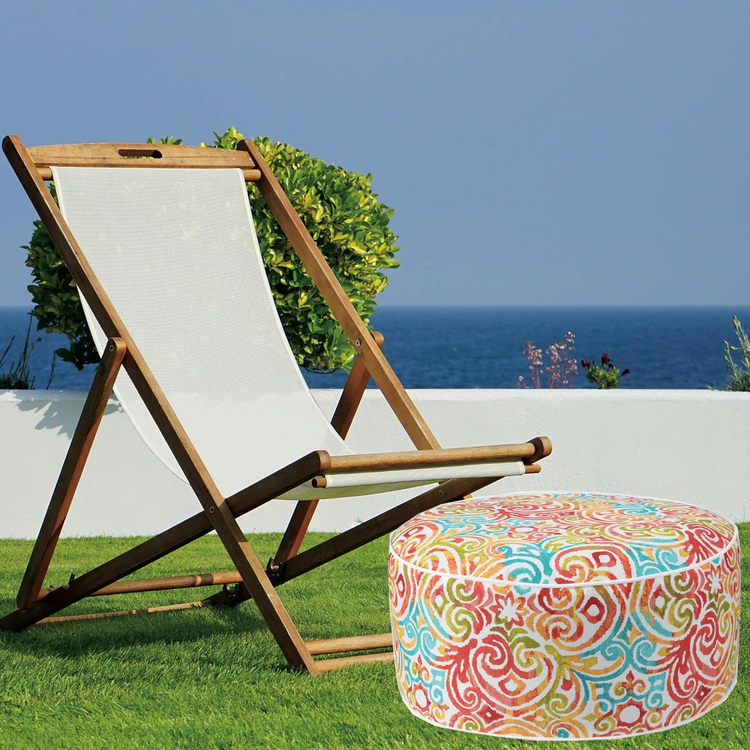 FUNHOME Inflatable Stool Ottoman Footrest with Handle, All Weather Footrest Seat with Foot Pump D20 xH9, Water Repellent Footstool Pouf for Home Patio Garden and Camping Use-Corinthian Dapple