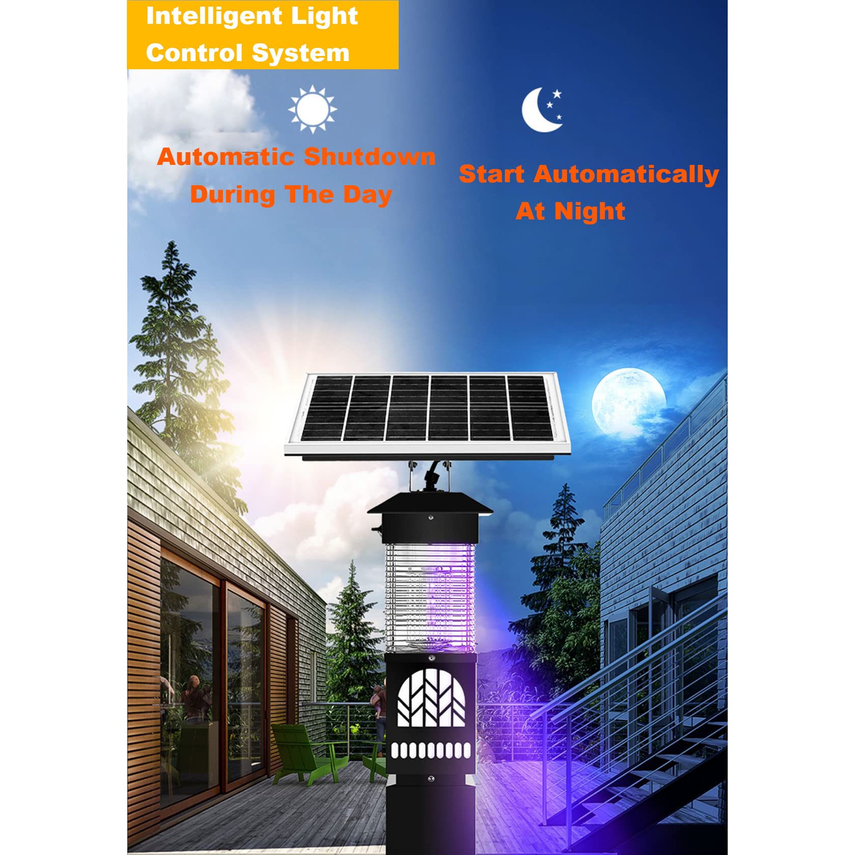 3500 V Solar UV Fly Killer Wysokowydajna pułapka na muchy 2 w 1 i oświetlenie zewnętrzne Wielofunkcyjna, odstraszająca owady IPX6 Wysokiej jakości wodoodporna do zabijania komarów o pokryciu 250 m²,