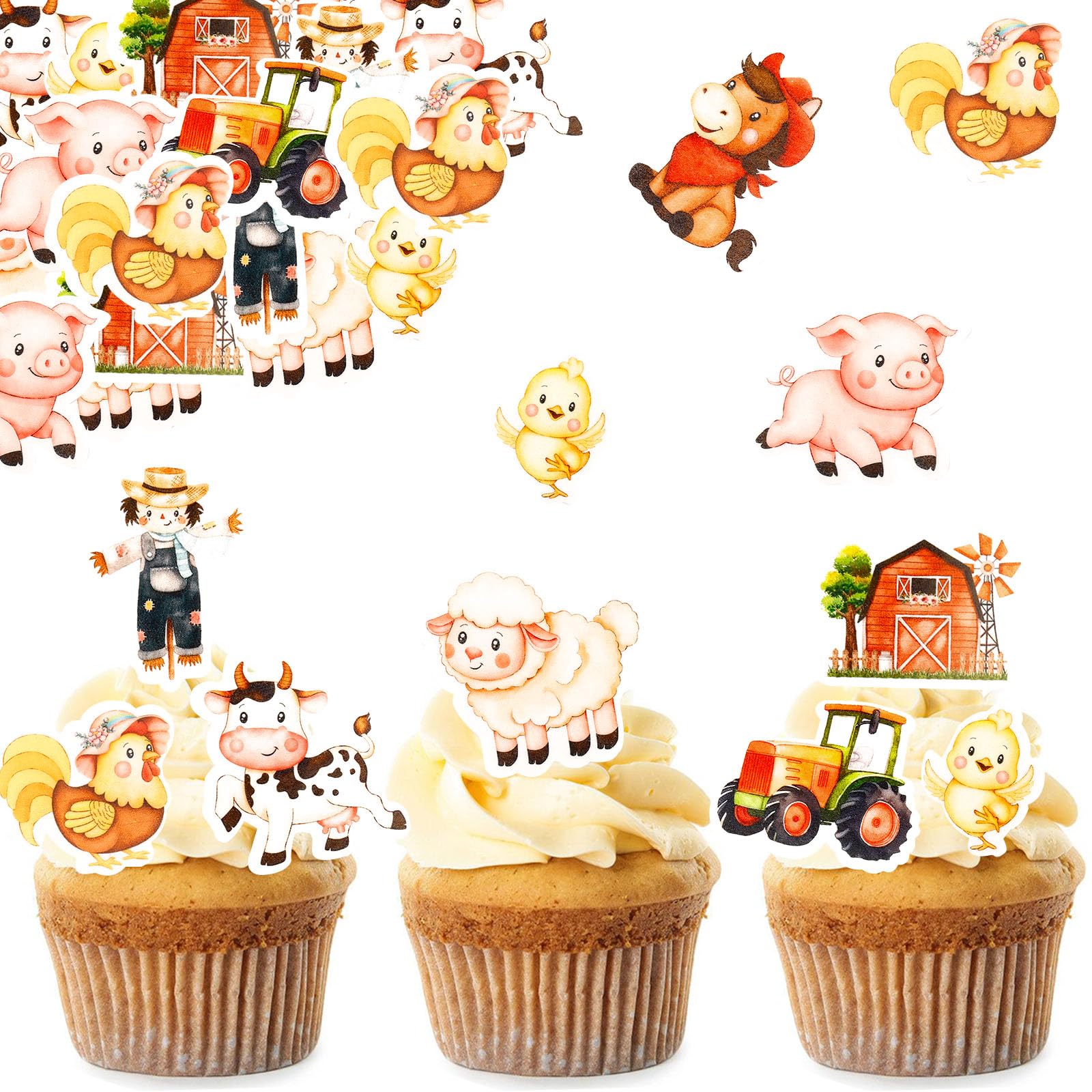 Gleevio Essbare Tortendeko Bauernhof Geburtstag Deko,40 Stück Kuchen Deko Bauernhof Essbar,Esspapier Traktor Tortendeko Geburtstag,Bauernhof Tiere Cupcake Topper,Nutztiere Muffin Deko Kindergeburtstag