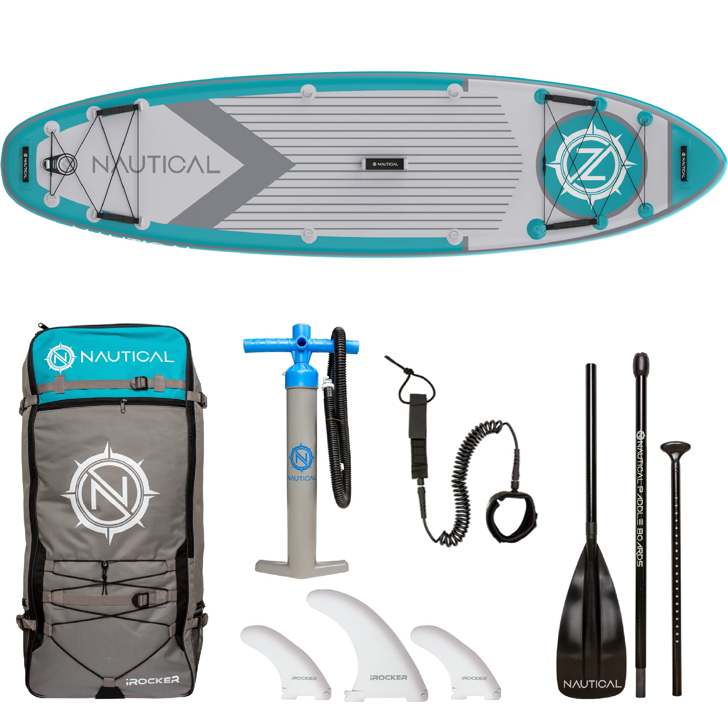 iROCKER Nautical Inflatable Stand-Up Paddleboard for Adults and Kids Portable SUP Board for Fun on The Lake Ocean River with Accessory attachments