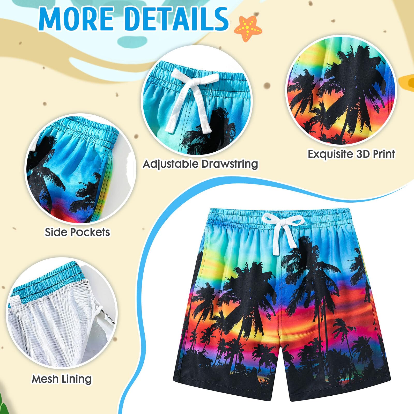 SFreeBo Costume da Bagno Ragazzo Stampa 3D Asciugatura Rapida, Pantaloncini da Mare Bambino con Vita Elastica, Fodera Rete e Tasche per Vacanze Estive 7-14 Anni
