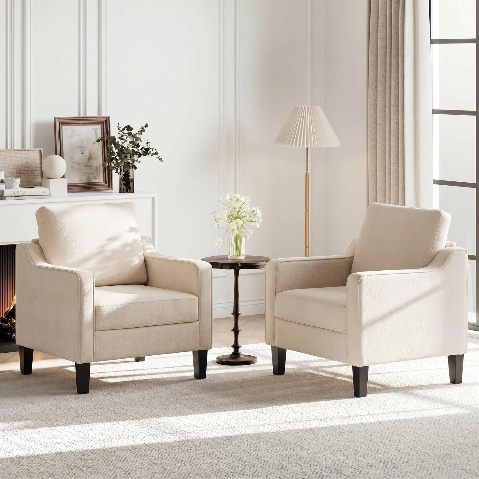 Clevich Sessel Gepolstert, Loungesessel aus Chenille, Mid-Century-Akzentstuhl, Polstersessel mit Armlehnen, Ohrensessel für Schlafzimmer, Fernsehsessel für Wohnzimmer, Komfort (1pc, Beige)