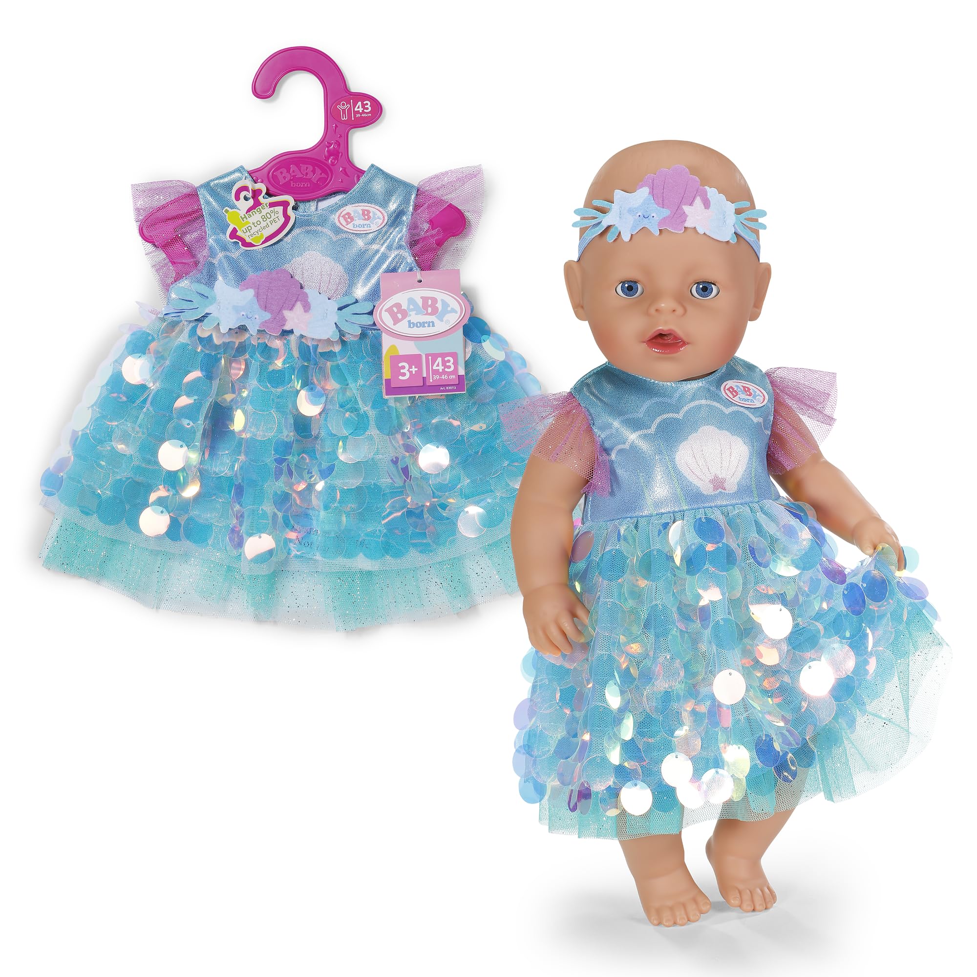 Baby Born Meerjungfrau-Outfit mit Paillettenkleid und Haarband für 43cm Puppen