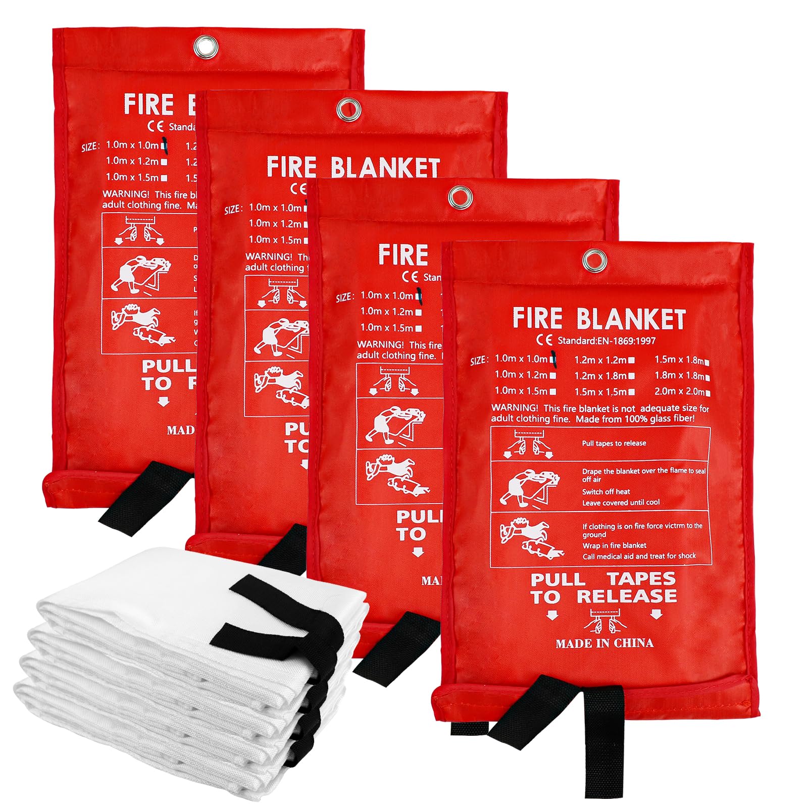4 Pièces Couvertures Anti-feu Ignifuge pour Maison Cuisine, 1m x 1m Couverture Anti Feu en Fibre de Verre, Couverture Incendie, Couverture de Secours pour Cuisine Cheminée Barbecue