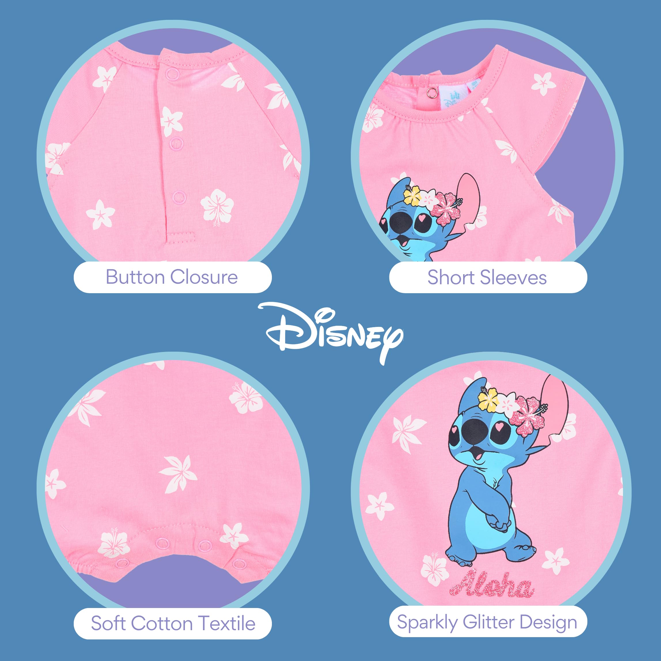 Disney Stitch et Angel T-Shirt et Short pour Bébé Fille, Conception 'Aloha' Pyjama Ensemble pour Bébé Fille, Tailles 6 à 24 Mois (FR/ES, Âge, 12 Mois, Rose)