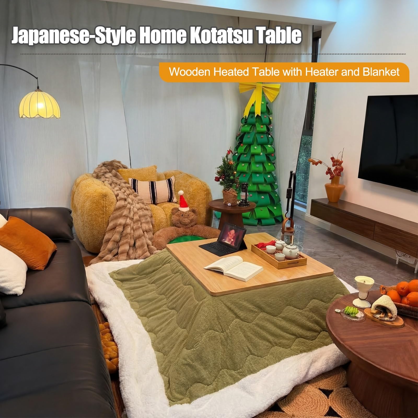 HARELA Tavolo Riscaldante Tatami Kotatsu Tavolino, Tavolino Riscaldamento per Riscaldamento Invernale, Tavolino da salotto, Legno massello, Regalo caloroso per la famiglia(Brown,75x75cm/29.5x29.5in)