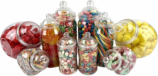 Sweet Candy Buffet Pick & Mix Jars - Set of 10 Mixed sizes with Victorian Bobble Lids
