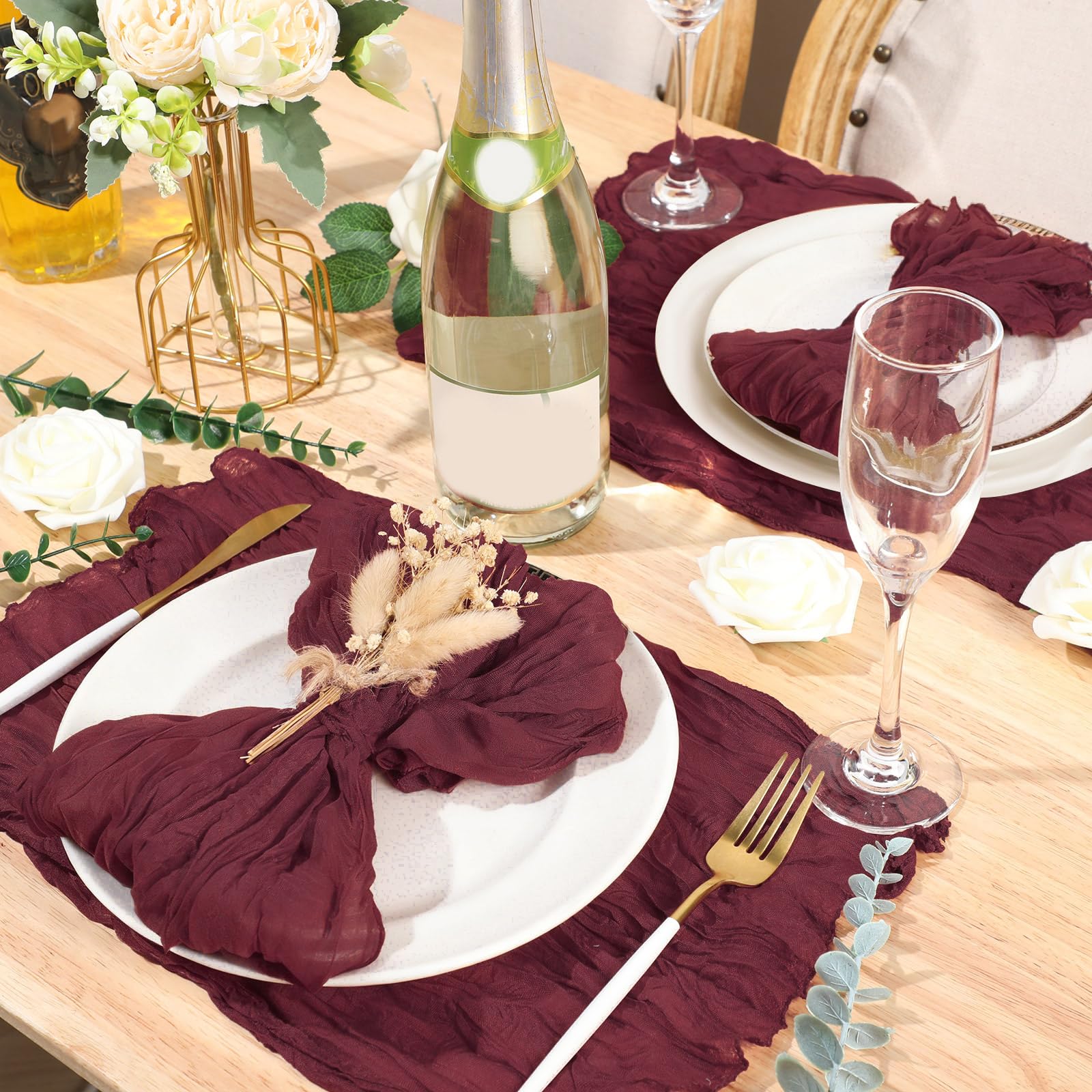 Mixweer 50 servilletas de gasa arrugada de algodón de 20 x 20 pulgadas, servilletas de tela de queso, servilletas de tela decorativas, servilletas de mesa rústicas bohemias para bodas y fiestas