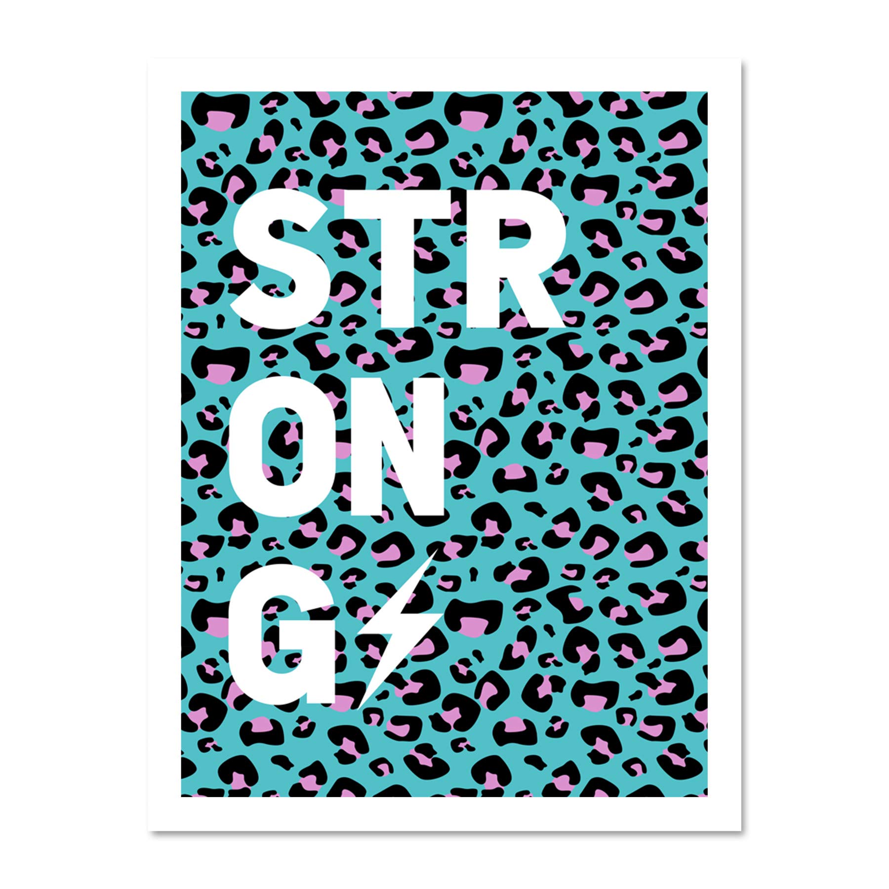 Wee Blue Coo Leopard Blue And Purple Words Strong Large Framed Art Print Wall Poster 18x24 inch