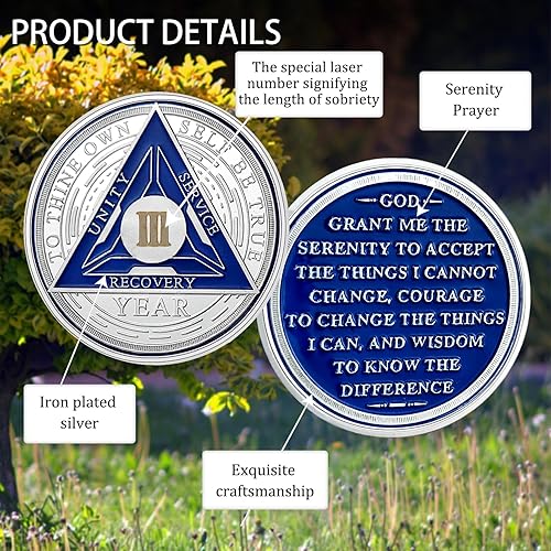 Miniatura 6 de Moneda de sobriedad de 3 años  Chip de sobriedad triplate  AA Chips regalos de sobriedad para hombres y mujeres, regalos de alcohólicos anónimos