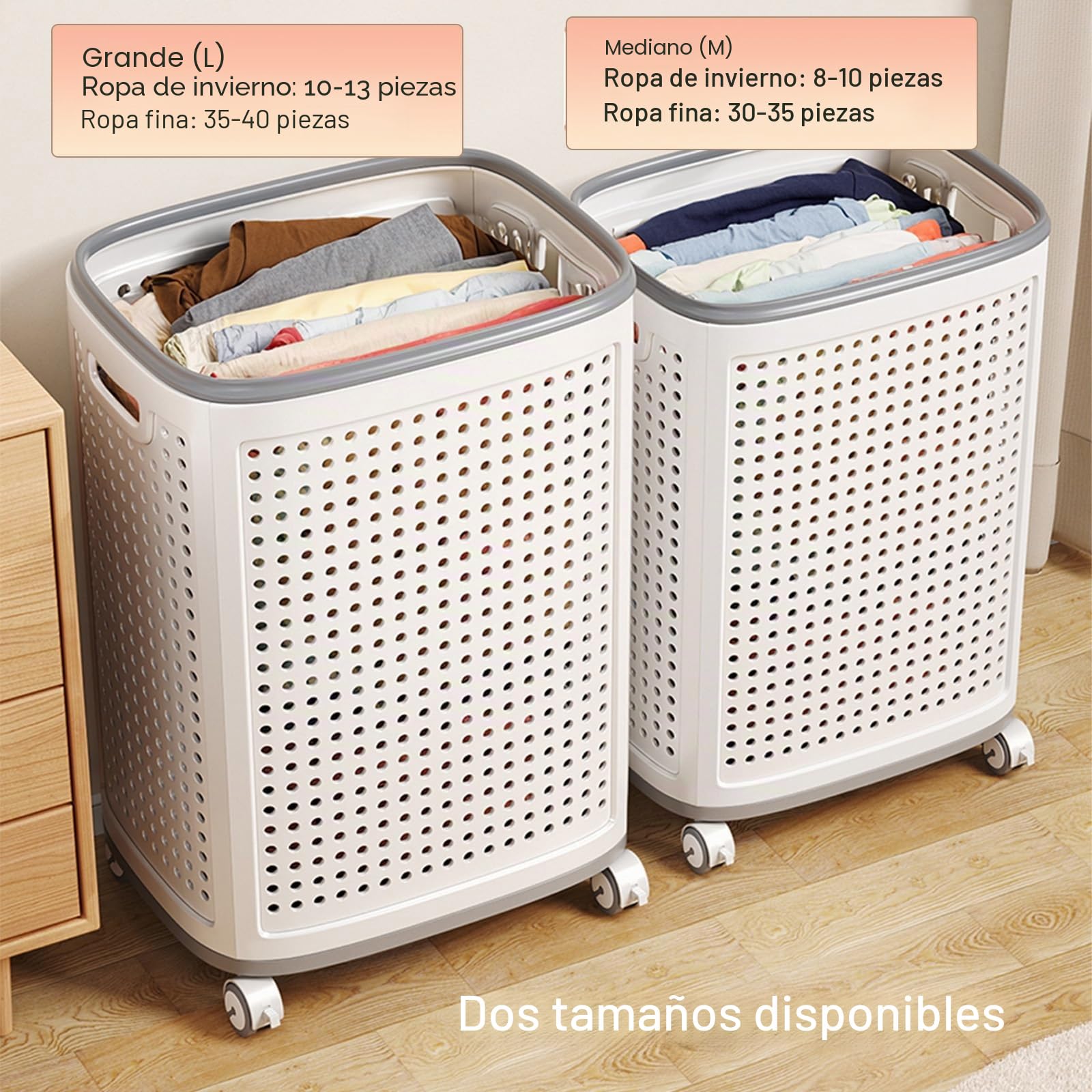 Cesto Ropa Sucia con Tapa, Cesto Colada Plastico con Ruedas, Canasta Ropa Sucia de Diseño Hueco con Asas, Fáciles de Transportar(Large)