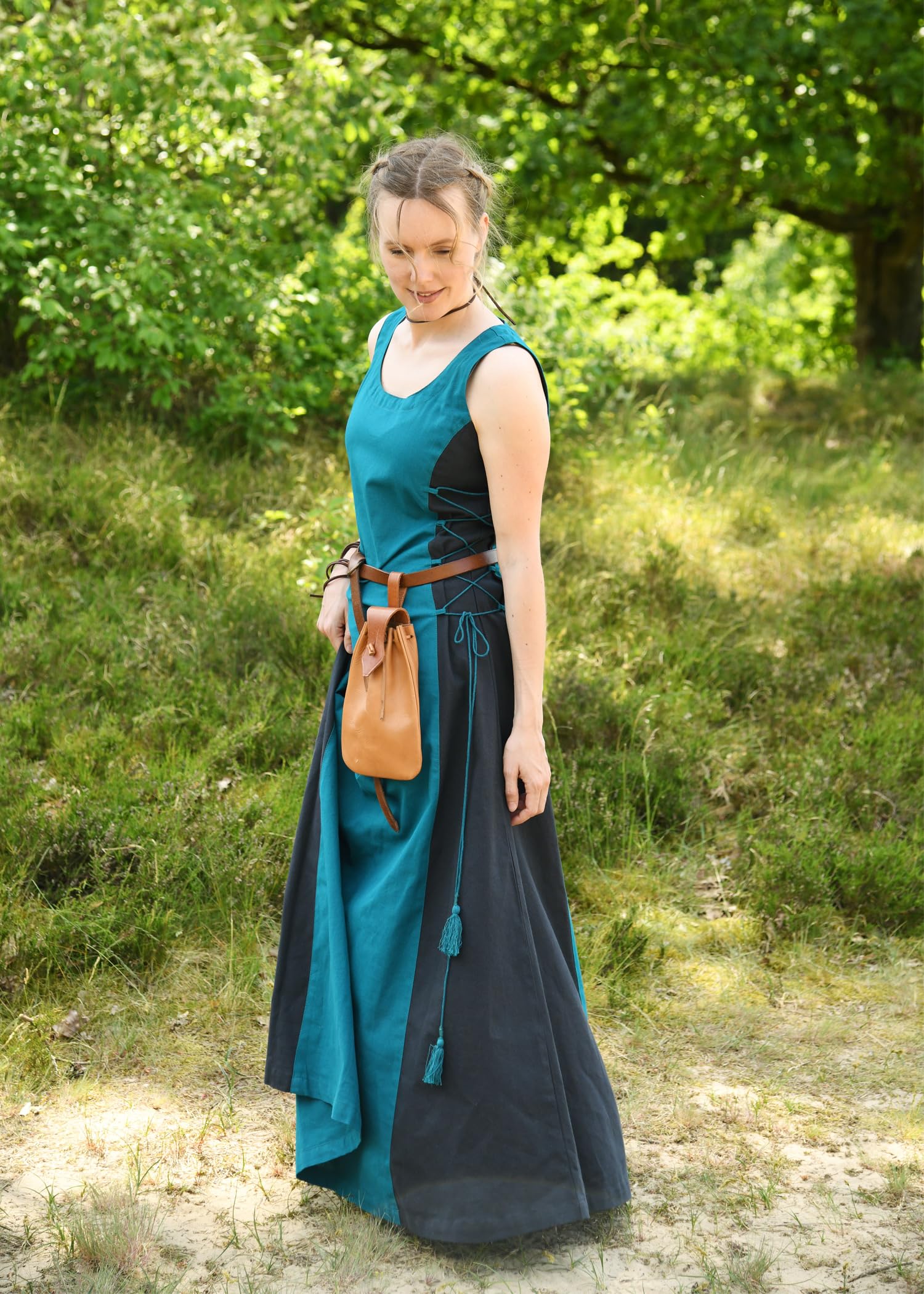 Battle-Merchant – Vestido medieval sin mangas Jarle – Vestido vikingo para mujer – Disfraz medieval LARP, fantasía