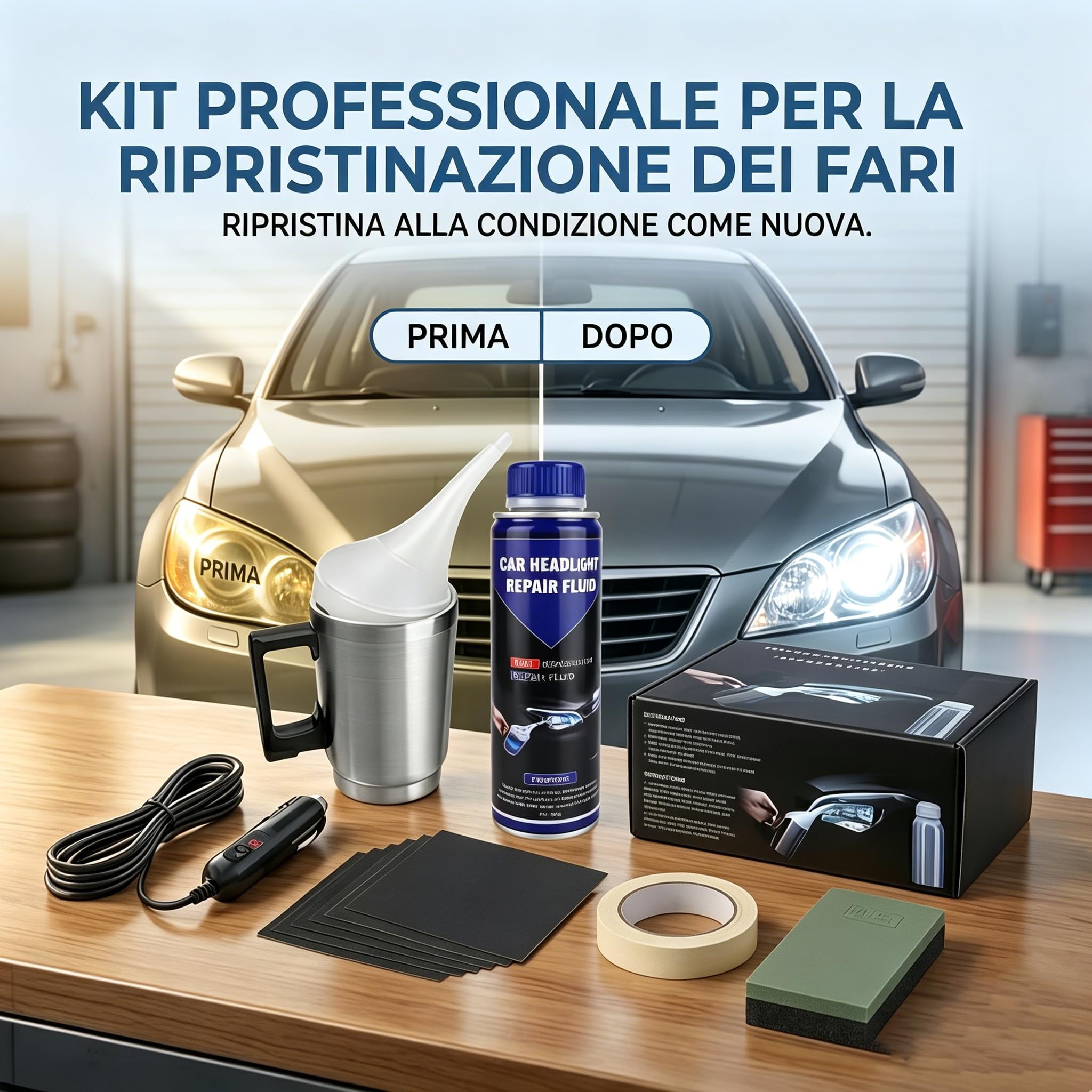 Kit Professionale per Il Ripristino dei Fari, Kit Rinnova Fari Auto Polimero Liquido, Riparazione Faris Lucidatura per Riparazione Ingiallimento/Graffio/Sfocatura/Ossidazione (100ML)