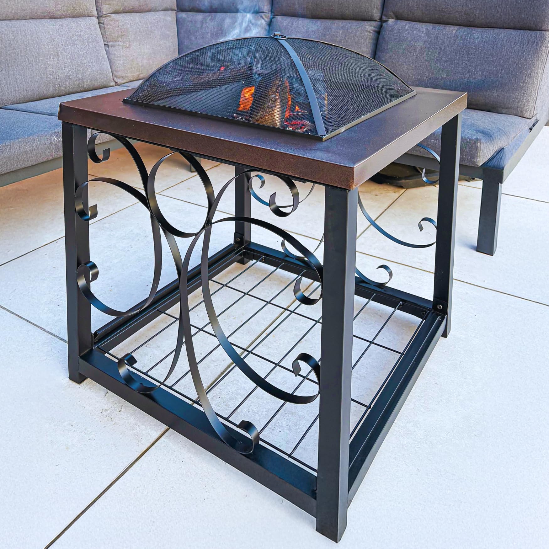 Garden Mile Large Square Fire Pits for Garden - Firepit Black Heat Resistant Fire Pit Patio Stove Outdoor Fireplace Barbeque BBQ (4 in 1 Large Fire Pit Table)