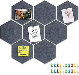 Yoillione Felt Pin Board for Bedrooms Offices Home, Bulletin Boards Small Notice Board Grey Memo Board, DIY Hexagon Cork Board Tiles Self Adhesive Pinboard for Wall Hecorative with 20 Push Pins
