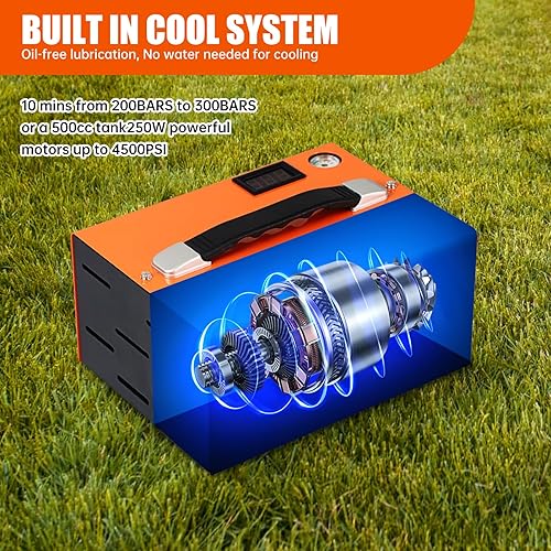 Miniatura 8 de TOAUTO Compresor de aire PCP A5 4500Psi 30Mpa, compresor de pistola de aire PCP de 12 V DC110 V CA con ventilador incorporado y aguaaceite y