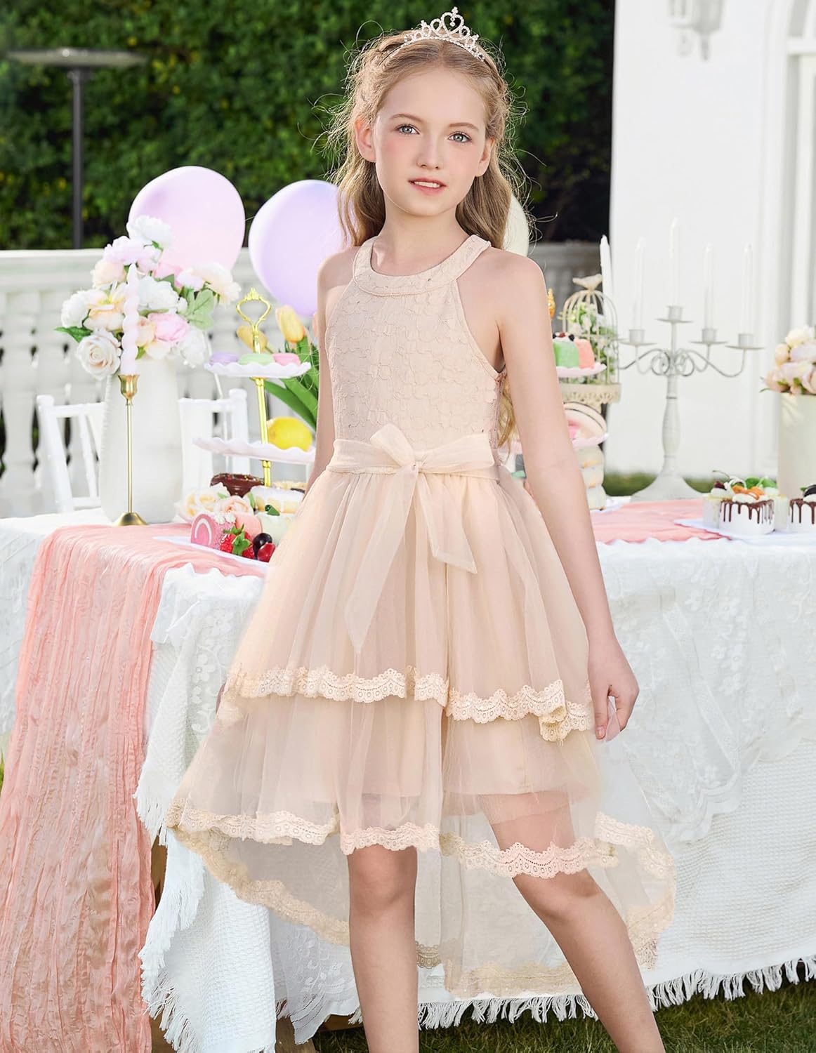 GRACE KARIN Flower Girl Dress Kids Wedding Guest Birthday Party Formal Lace Tulle Princess High Low Dresses 5-10Y - Image 6