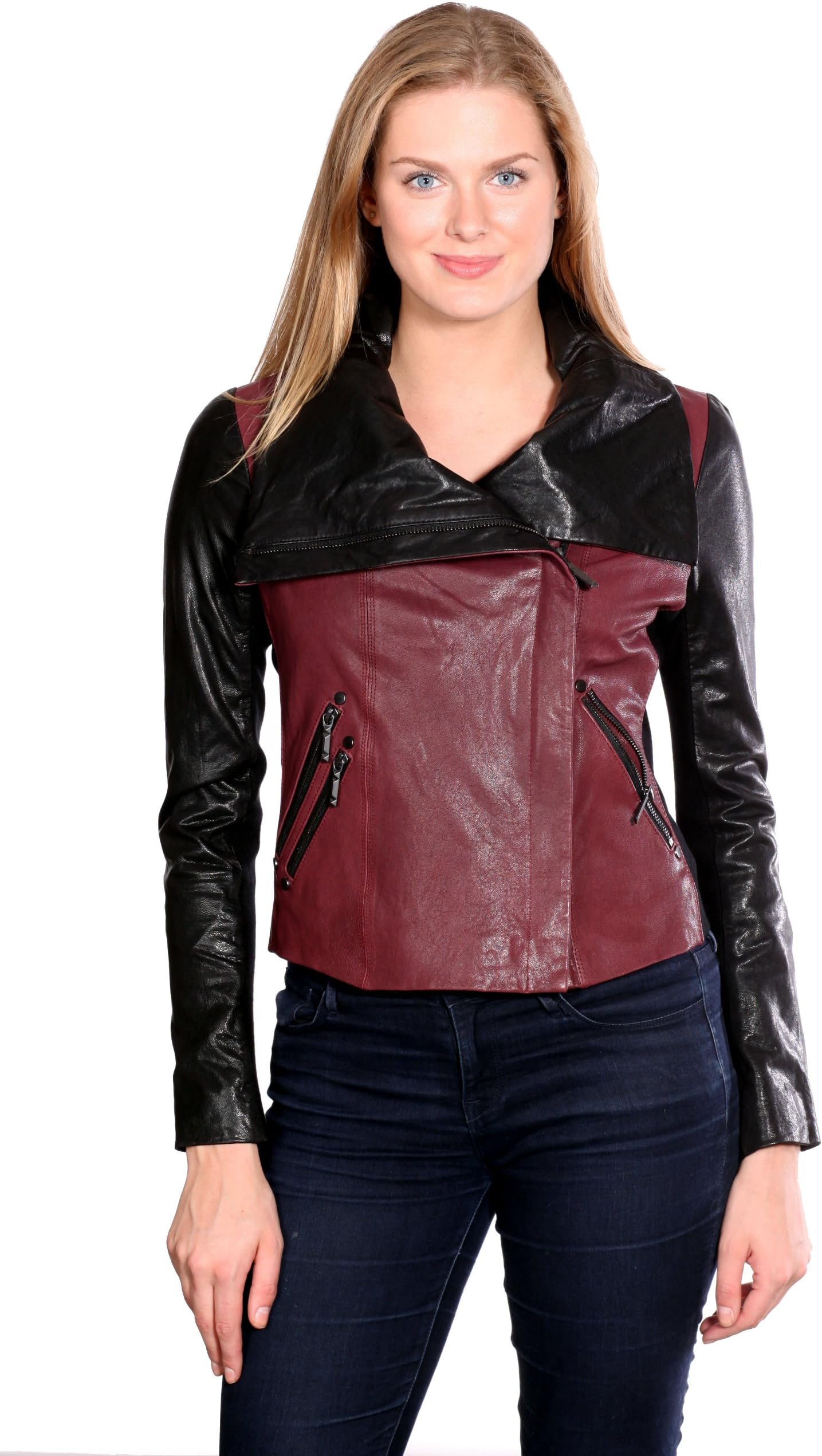BCBG Maxazria Women's Jenna Color Block Moto Leather Jacket