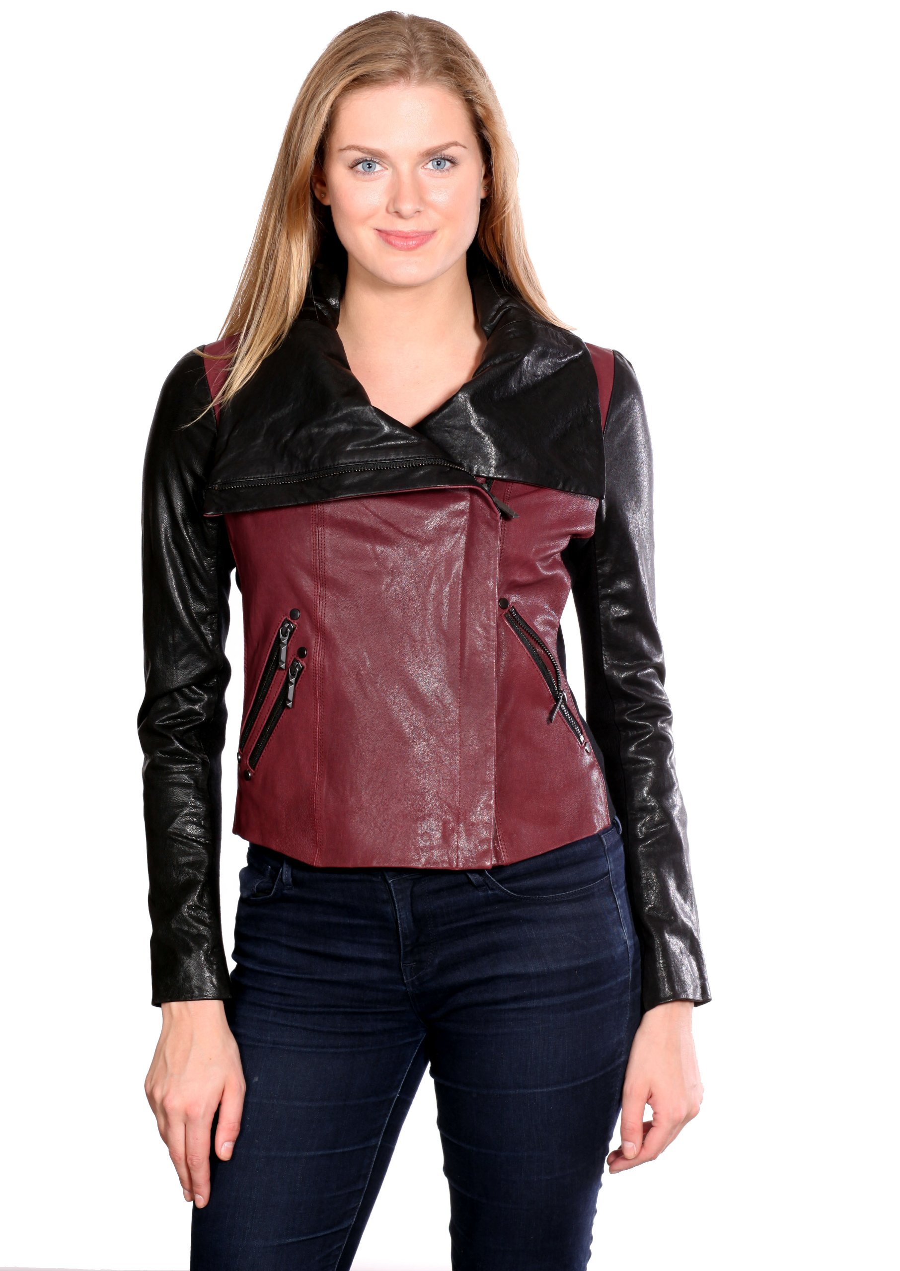 BCBG Maxazria Women's Jenna Color Block Moto Leather Jacket