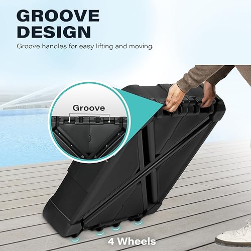 Miniatura 4 de Simple Deluxe Ruedas de patio con base voladiza para sombrilla rellena con 220 libras de agua o 410 libras de arena, 33 x 33 x 6.7 pulgadas, color