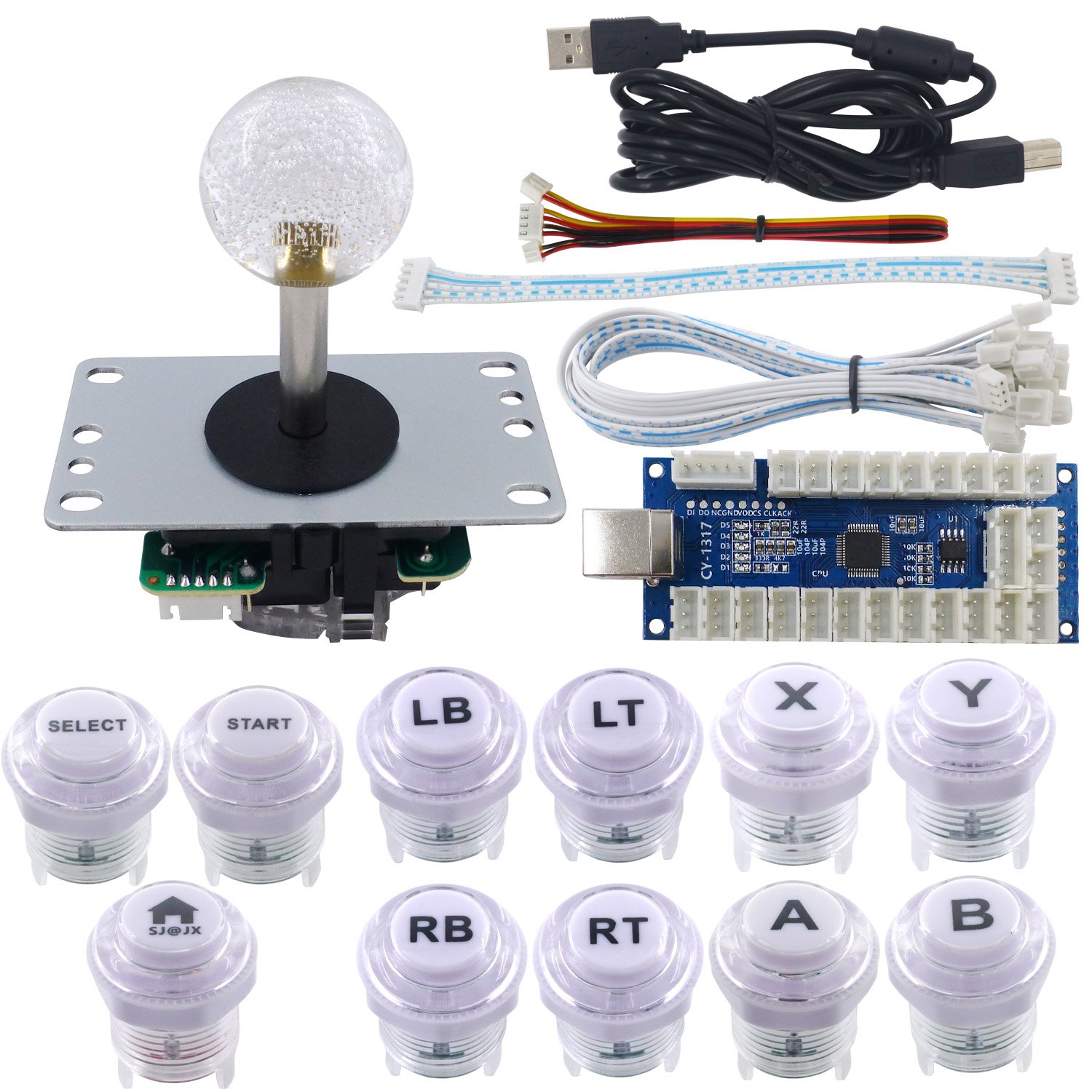 SJ@JX Arcade Game Stick DIY Kit LED Buttons with Logo 8 Way Joystick USB Encoder Cable Controller for PC PS3 MAME Raspberry Pi
