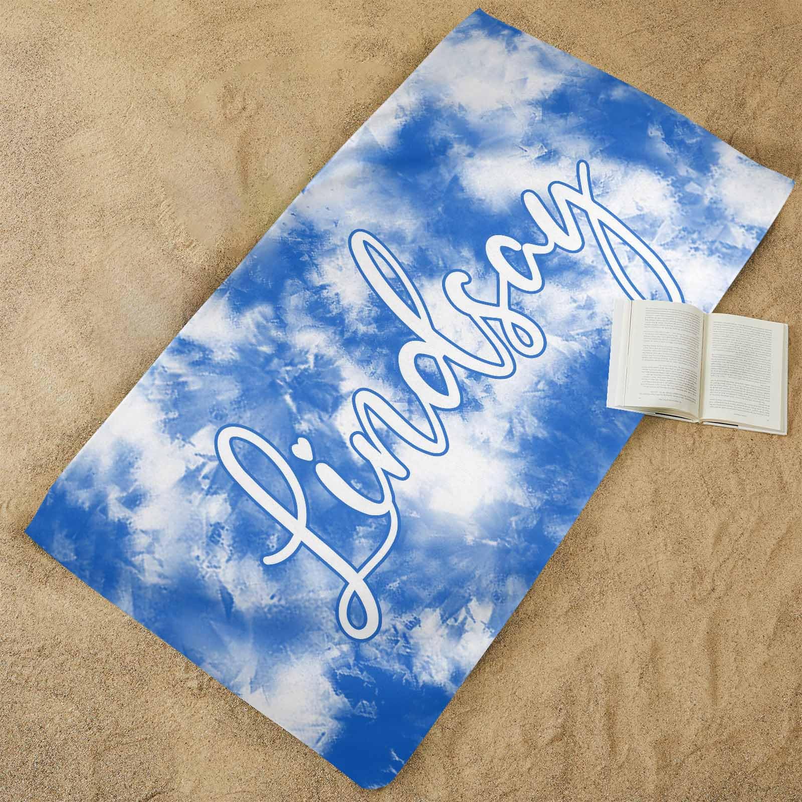 Custom Tie-Dye Beach Towel Personalized With Name | Edge-to-Edge Print, Machine Washable, Great Gift For Adults