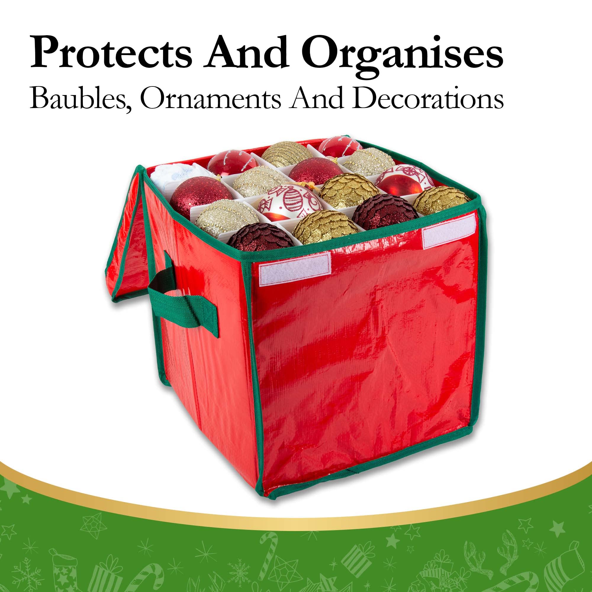 DSL Große Weihnachtskugel-Aufbewahrungsbox – hält 64 Kugeln – Xmas Ornament Aufbewahrungsbox Weihnachtsdekorationen Aufbewahrung Kugeln Lagerung Langlebig mit durchgehendem Reißverschluss