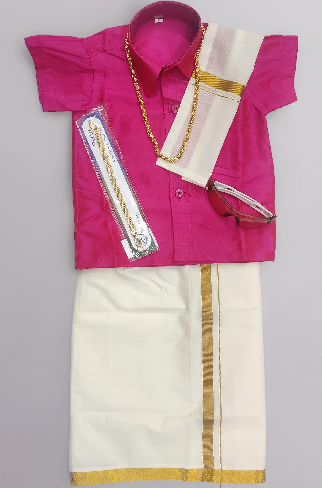 Kanchipuram silk with lining Dhoti And Accessories For Boys Traditional Dress Short Sleeve Shirts