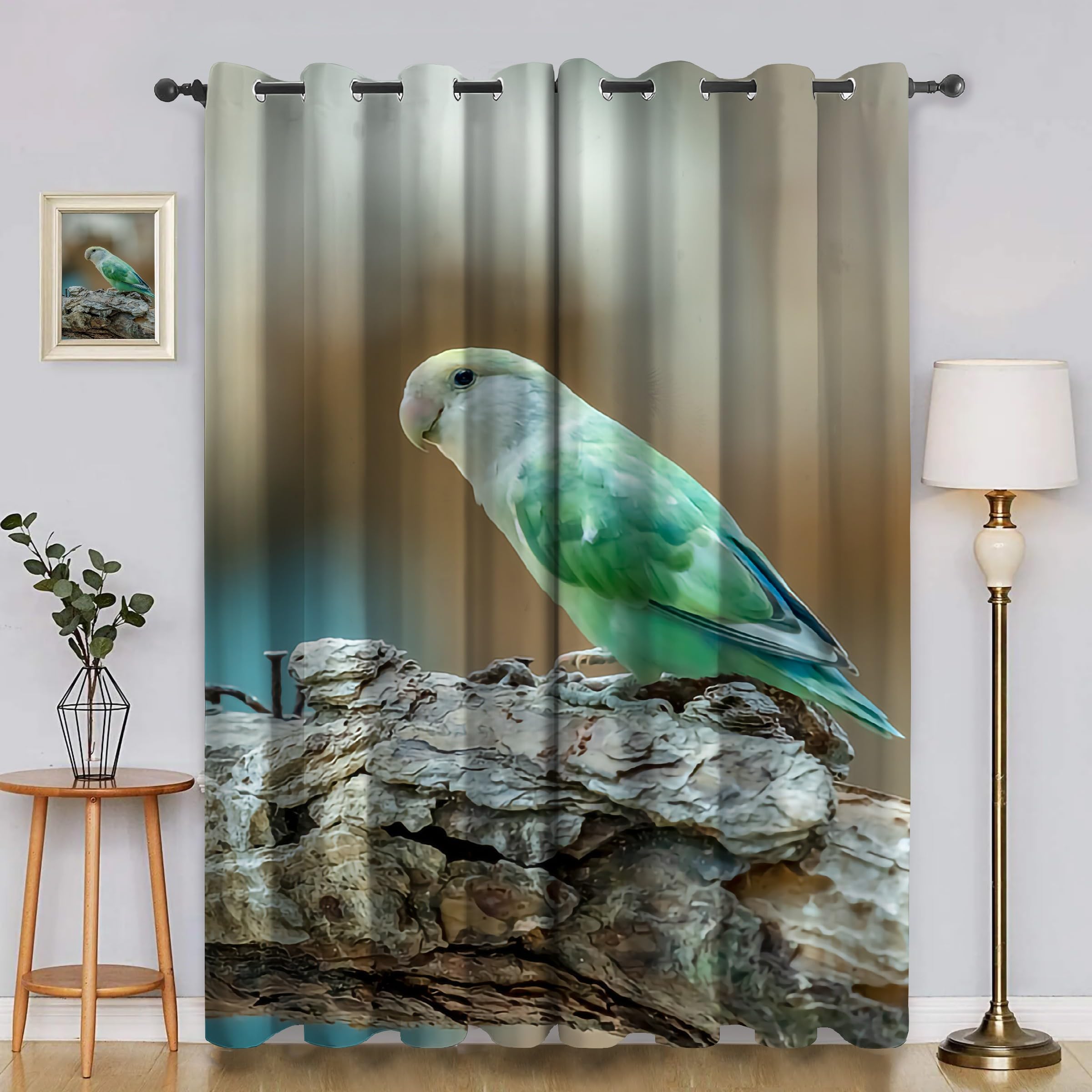 Genérico Izolowane termicznie zasłony zaciemniające 2 sztuki - 140x145cm, zielona papuga, zasłony dekoracyjne salon/sypialnia, z pierścieniem do zasłony AJ1920
