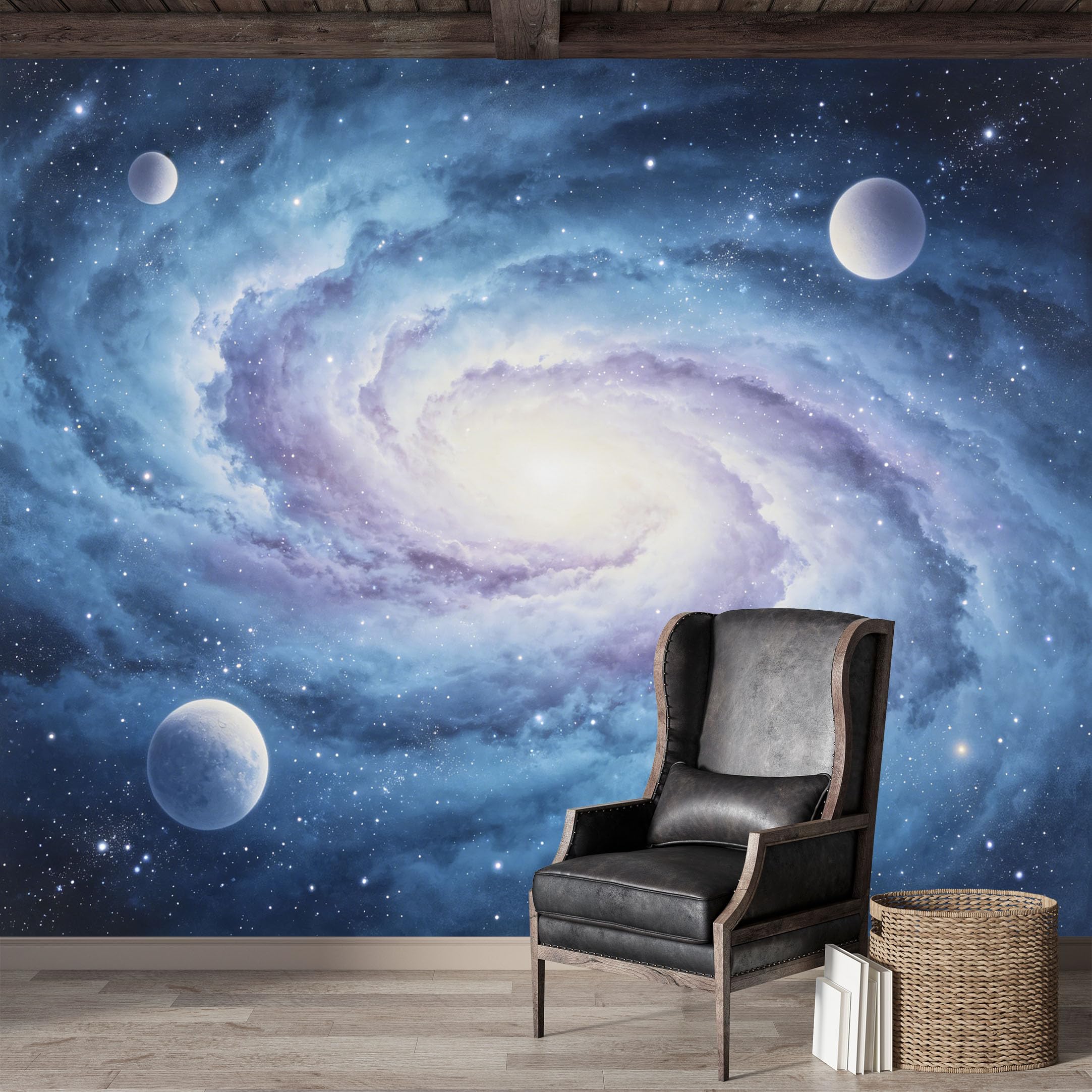 Custom Size Wall Mural,Cosmic Nebula Space Planets Swirl Galaxy Watercolor Premium Water Activated SelfAdhesive Wallpaper,Removable Wall Covering for Indoor Home Decor