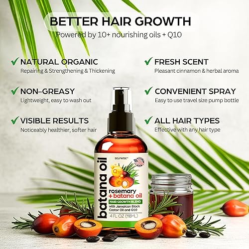 Miniatura 6 de SELFWISE Aceite de batana para el crecimiento del cabello con ricino de romero, 100% puro, orgánico, prensado en frío, sin refinar de Honduras por