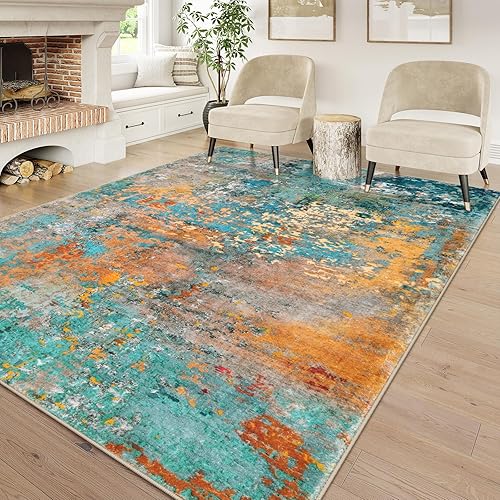 Lahome Modern Abstract Area Rug 6x9 Rugs for Living Room, Washable Accent Bedroom Rug Low Pile Non Slip, Colorful Soft Indoor Contemporary Carpet for Dining Room Table Apartment