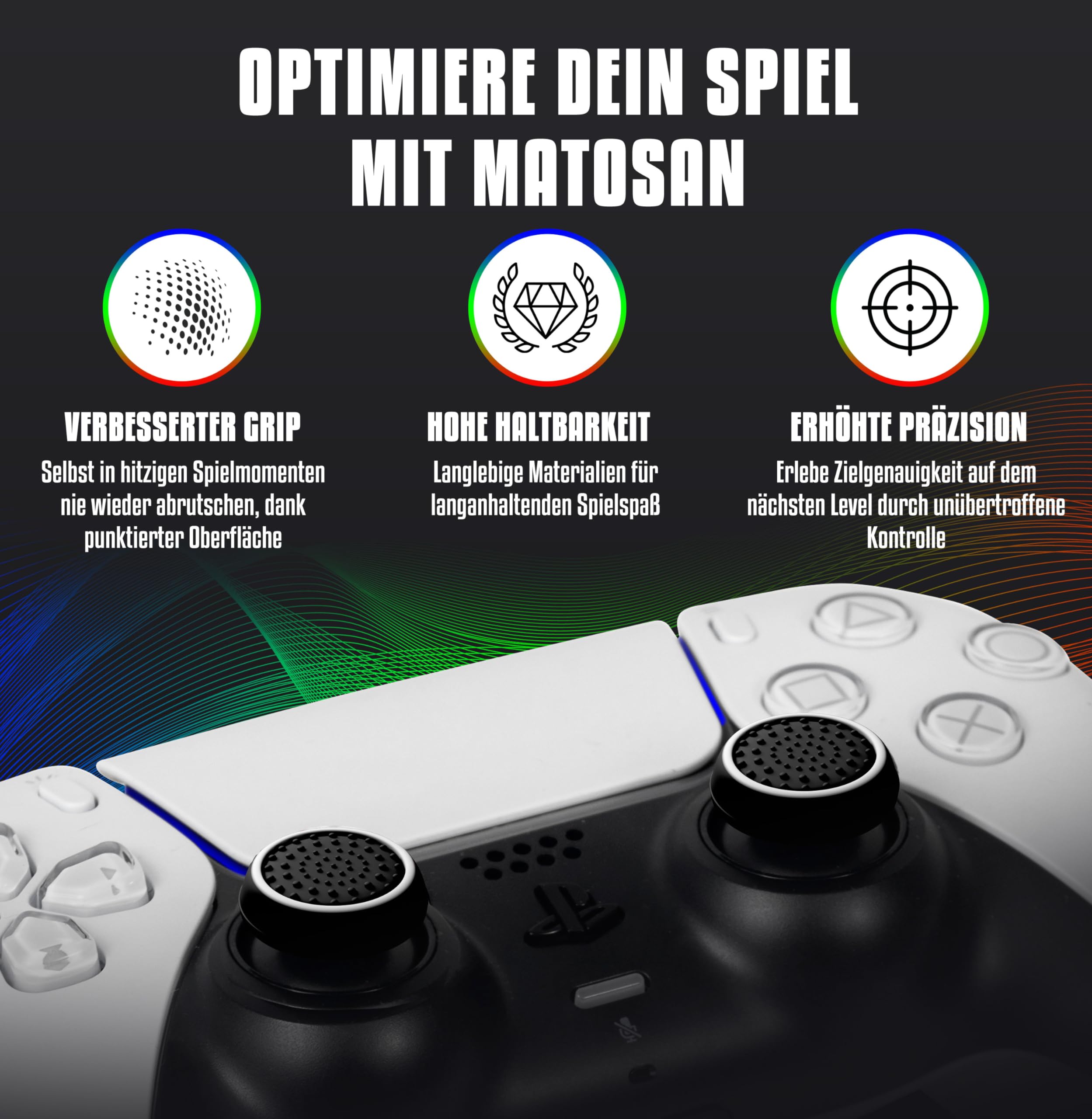 MatoSan® Funda para Mando de PS5 con Agarre – Funda y Cubierta de, Funda Antideslizante para un Mejor Control – Incluye Tapas de Agarre precisas, Ideal para Accesorios de Controlador PS5