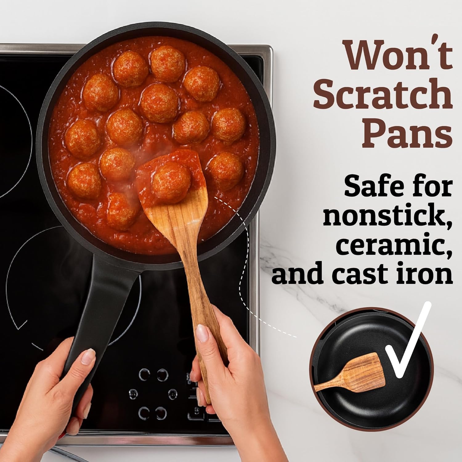 PriorityChef Premium Teak Flat Wooden Spatula for Cooking - Long Handle Wooden Wok Spatula, Flat Wood Turner for Stir Fry, Wood Teak for Nonstick Pans, Kitchen Cooking Utensil - Image 2