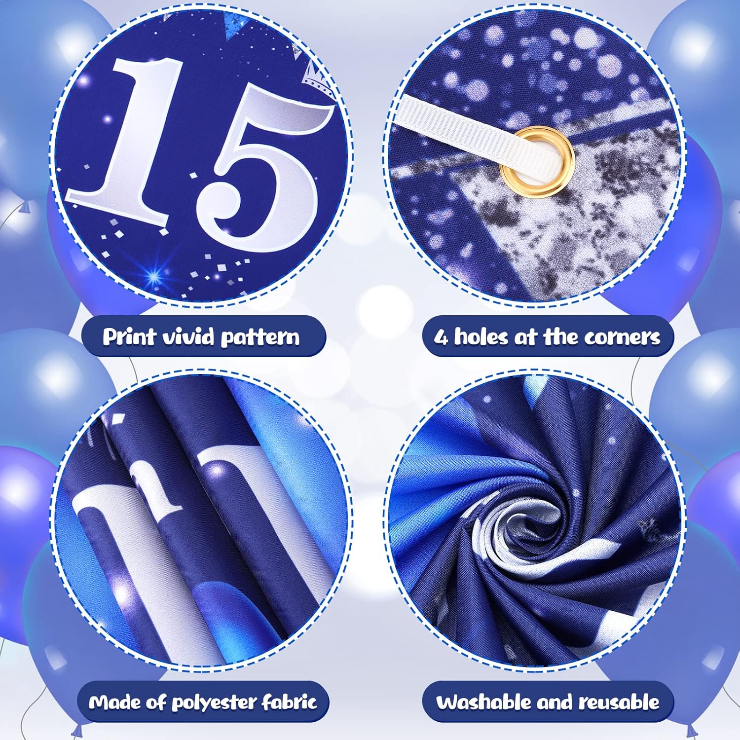 Blue 15th Birthday Decorations for Boys Girls, Navy Blue Silver Happy 15th Birthday Yard Banner and 15th Birthday Balloons for 15th Birthday Anniversary Party Supplies - Image 3