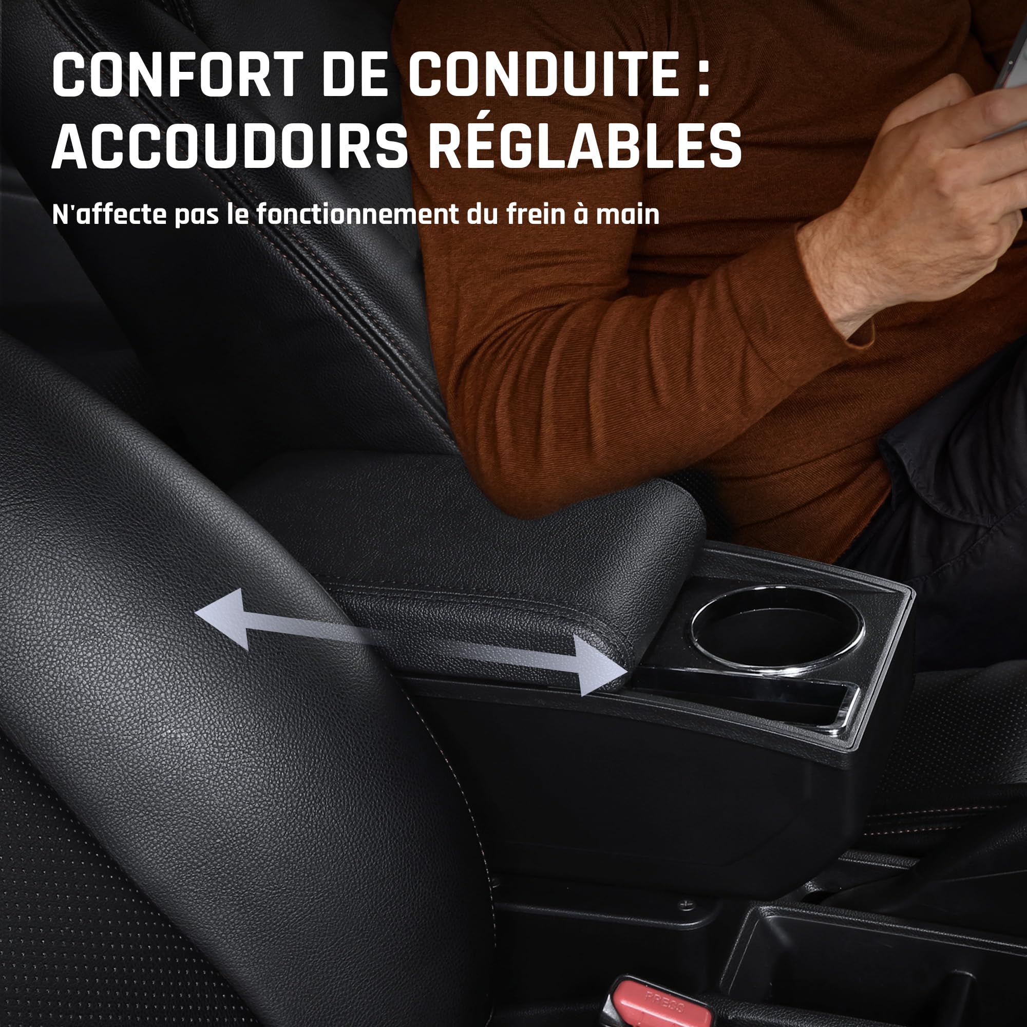 Accoudoir Voiture pour Citroen Berlingo 2010-2020 | Espace de Stockage à Deux Niveaux, Porte-boissons, Montage Facile, Accoudoir de Voiture Réglable, Cuir PU, Ligne Noire