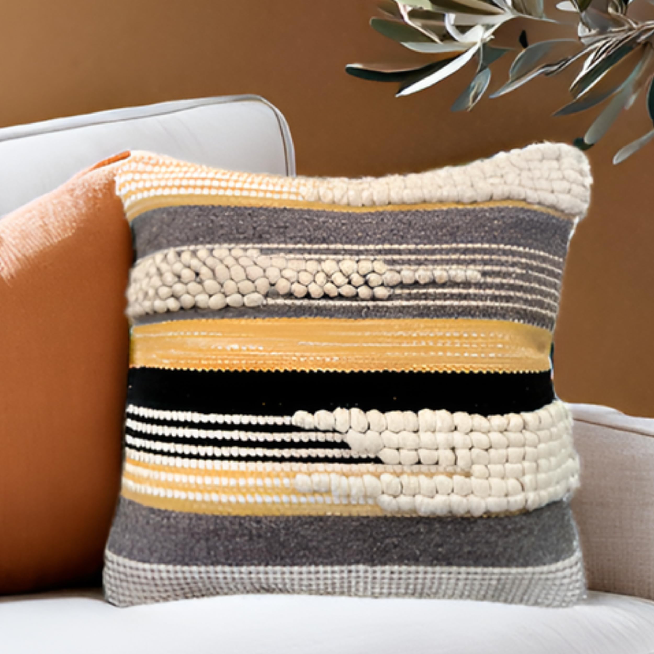 Funda de almohada cuadrada a rayas negras para sofá, cama, sofá, 18 x 18 pulgadas, decoración de otoño para decoración del hogar, estilo bohemio, rústico, decoración del hogar, fundas