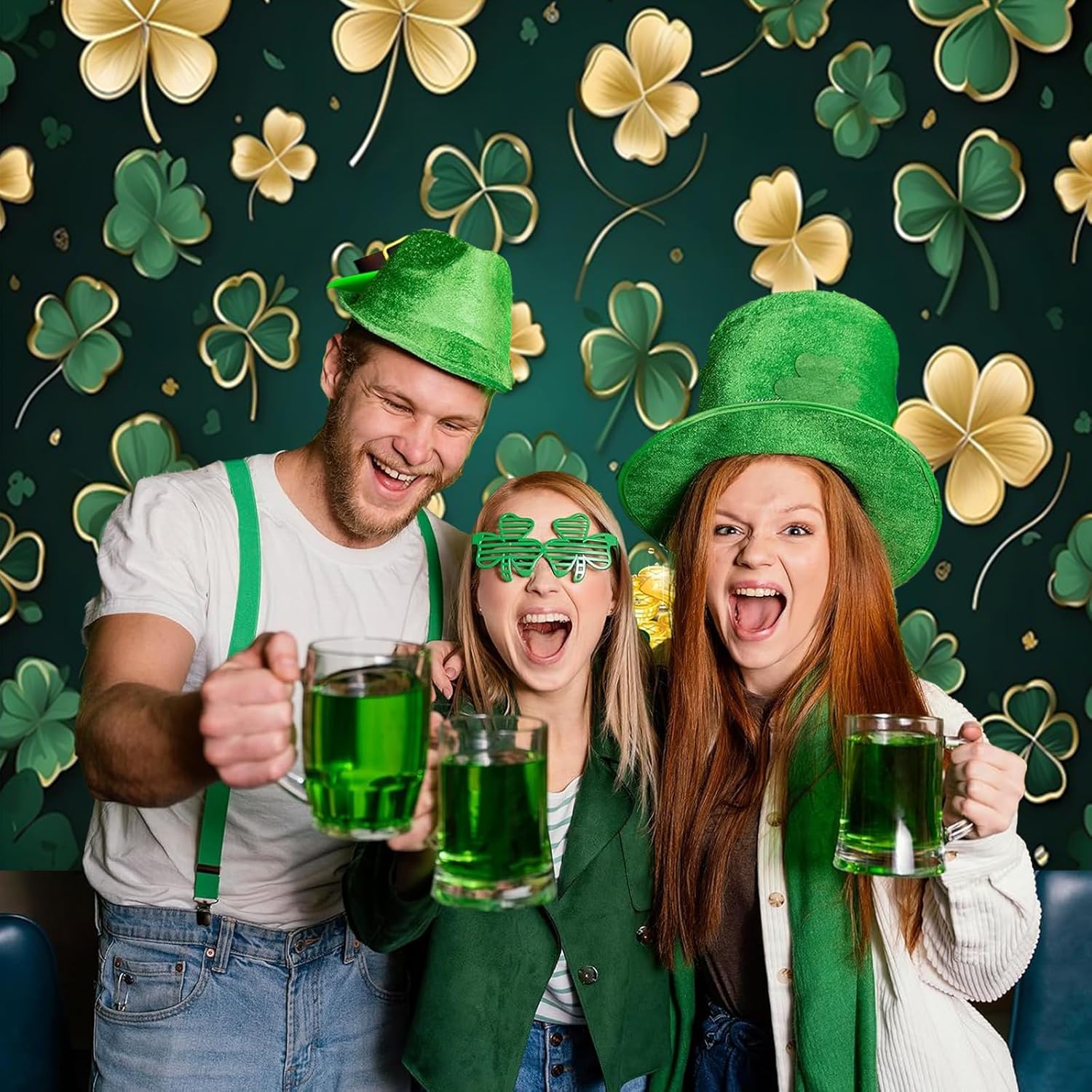St Patricks Day Backdrop for Photography 10x8ft Green and Gold Lucky Shamrock Photo Backdrops Happy St Patrick's Day Decorations for Kids Adults Baby Shower Background Photos Booth Props